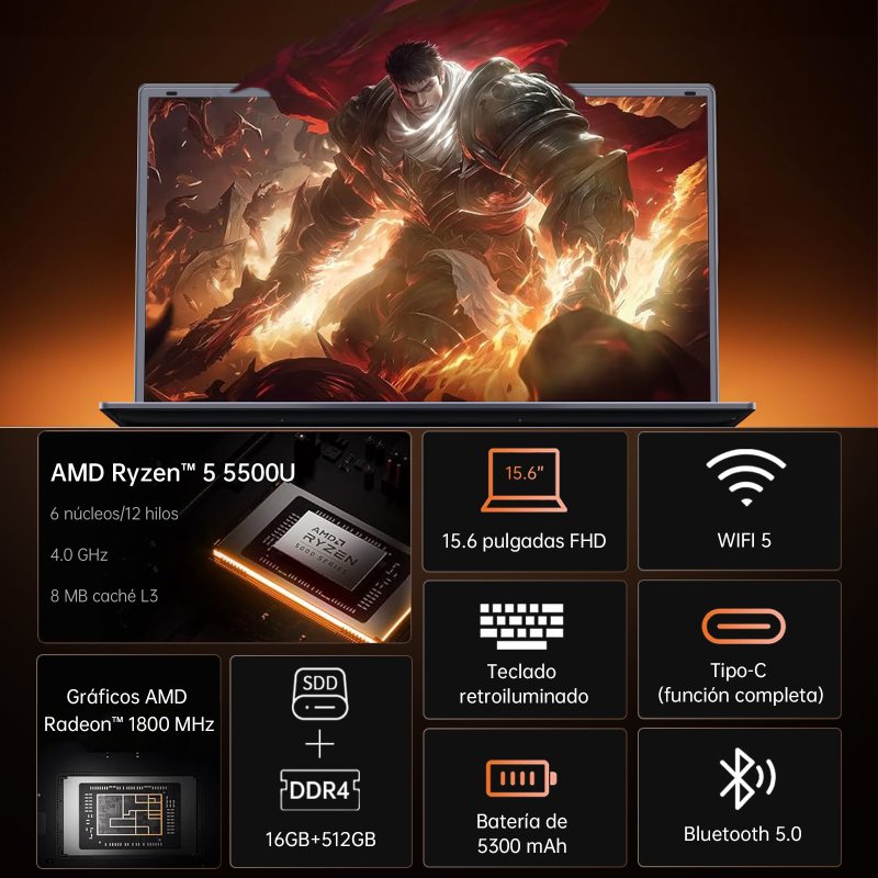 Detalle 2 de Vanwin NS215R-RTT Ryzen 5 5500U 16GB, 512 GB SSD FullHD