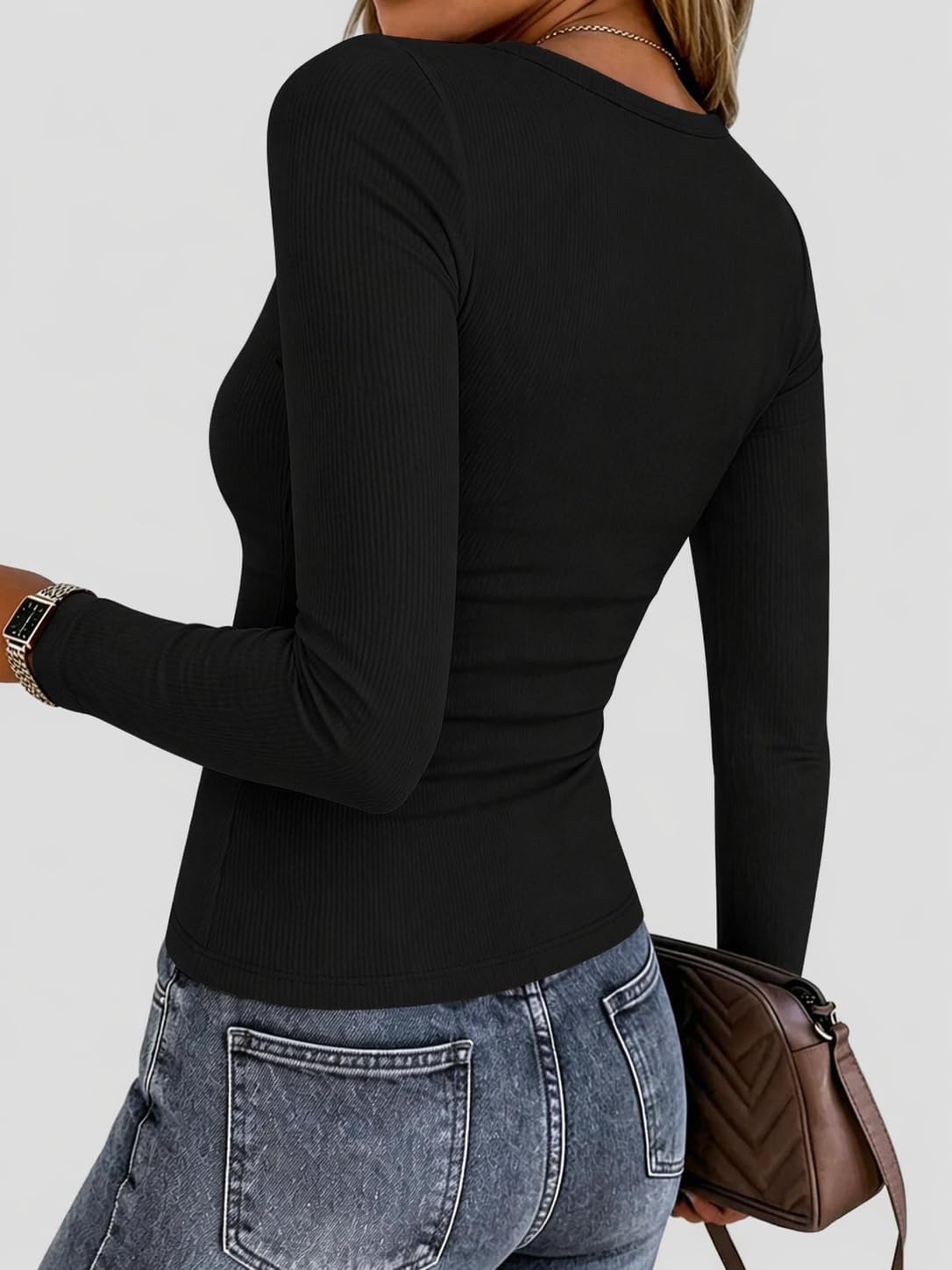 Thumbnail 5 de Zeagoo Women Long Sleeve Ribbed Knit Crewneck Tee: Dressy Casual Essential