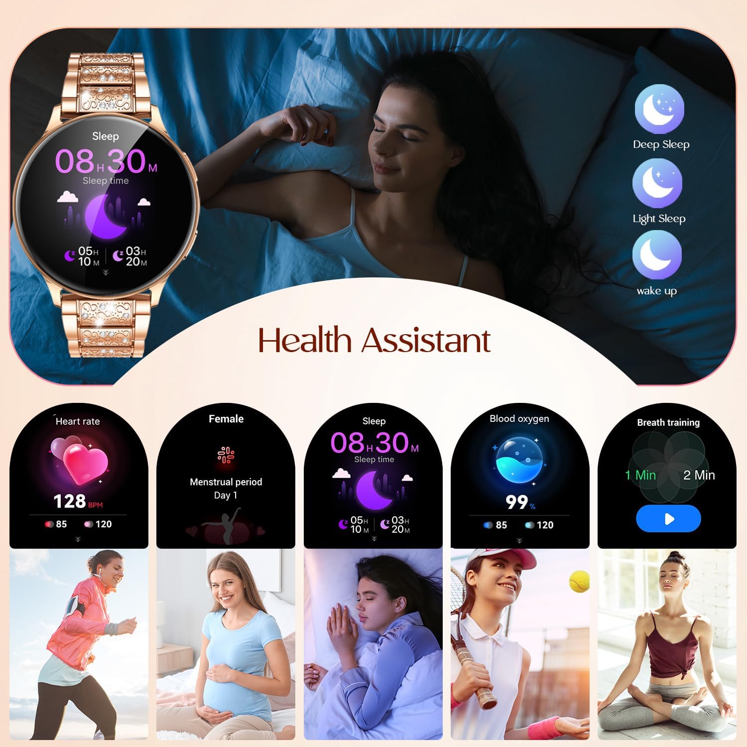 Thumbnail 5 de Montre Connectée Femme avec Appel Bluetooth 1,32" – Écran AMOLED, Suivi Santé et 100 Modes Sportifs