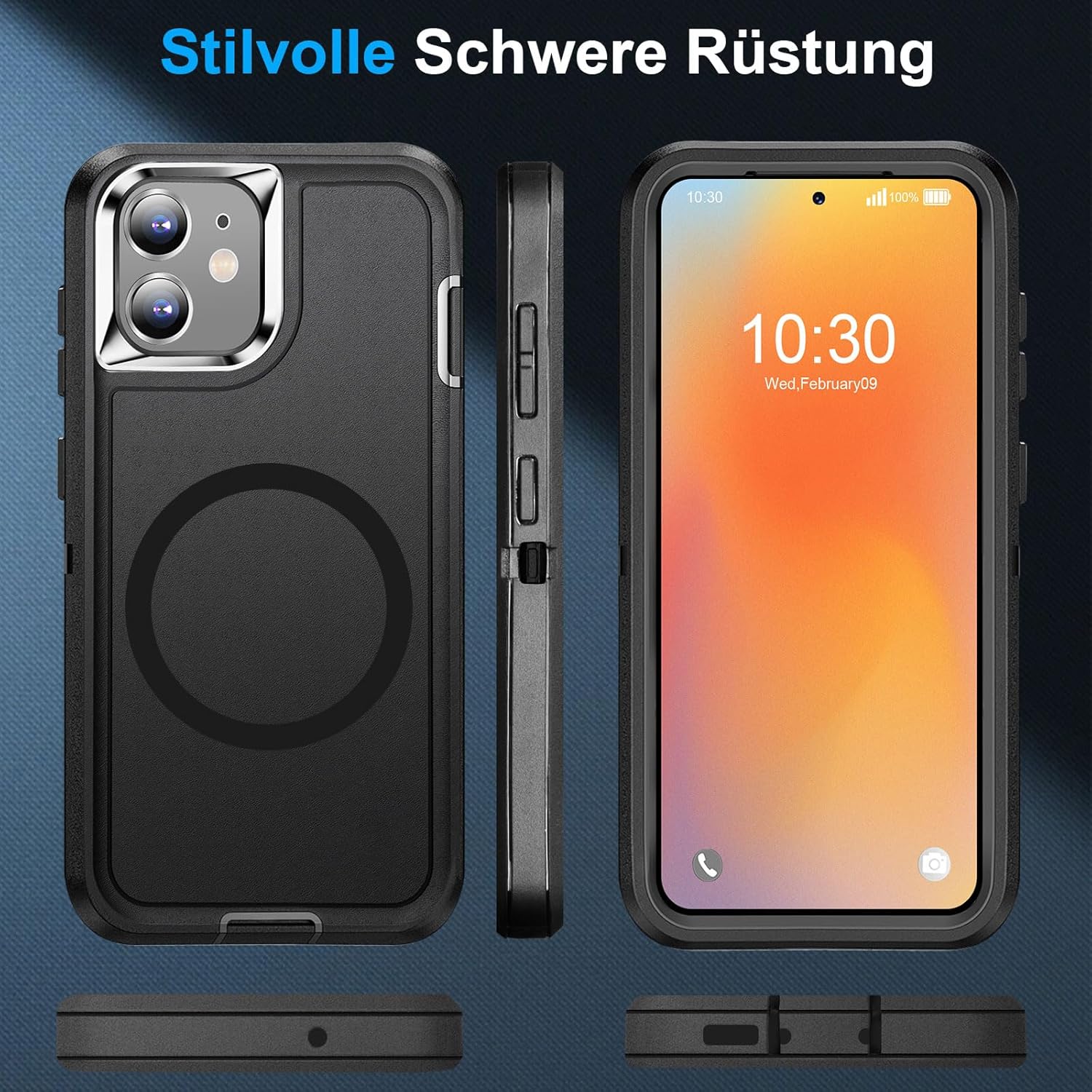 Thumbnail 5 de Giyer Handyhülle für iPhone 11 mit Schutzfolie, 360° Stoßschutz und Magnetring (Schwarz)