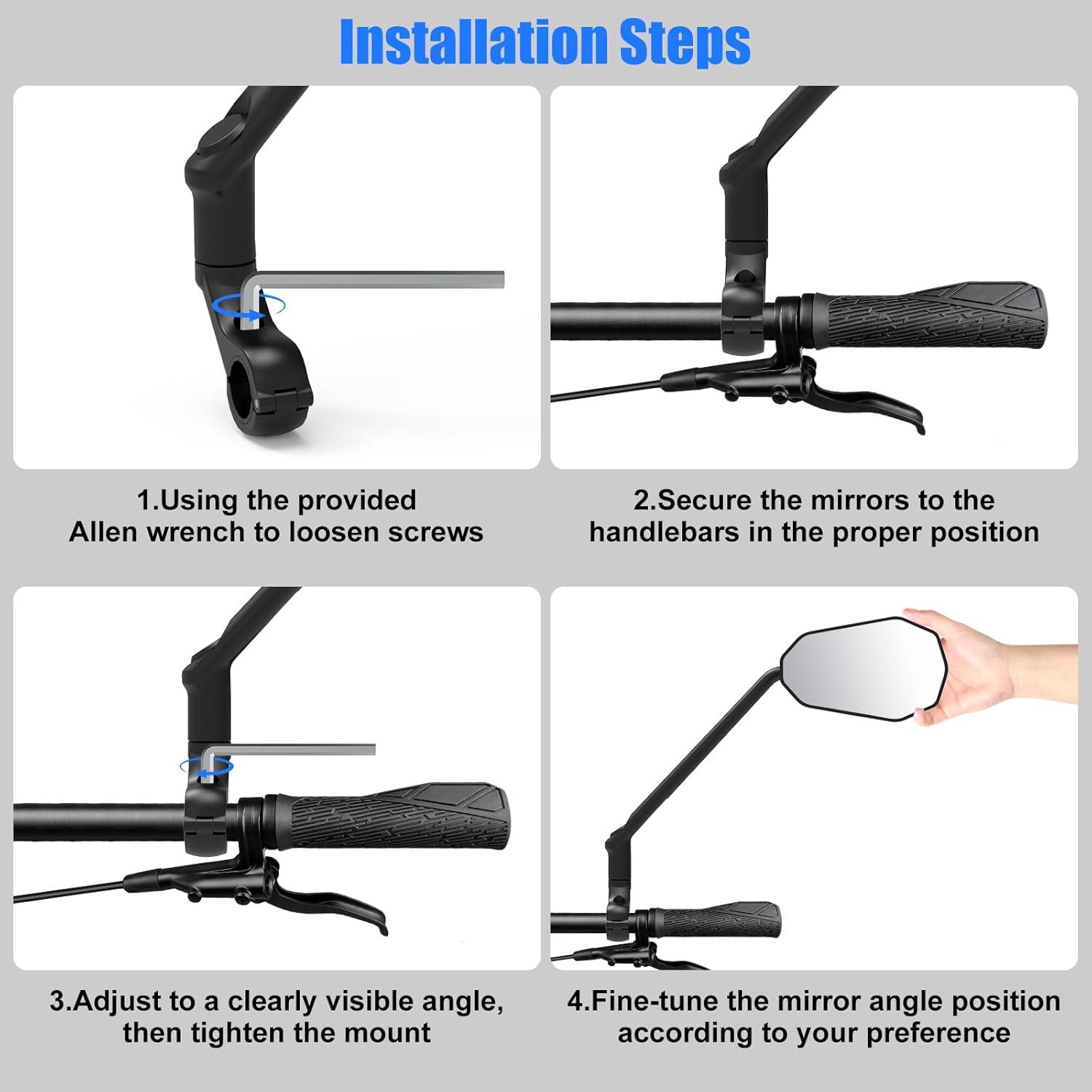 Thumbnail 6 de Diyife Long Bike Mirror with HD large wide-angle lens (1 pair) – 360° rotatable rearview for handlebars 22–25.5mm