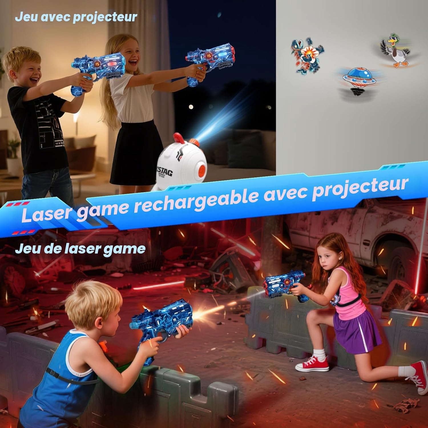 Detalle de Kit laser VATOS rechargeable pistolet jouet à 2 joueurs avec projecteur LED et affichage numérique