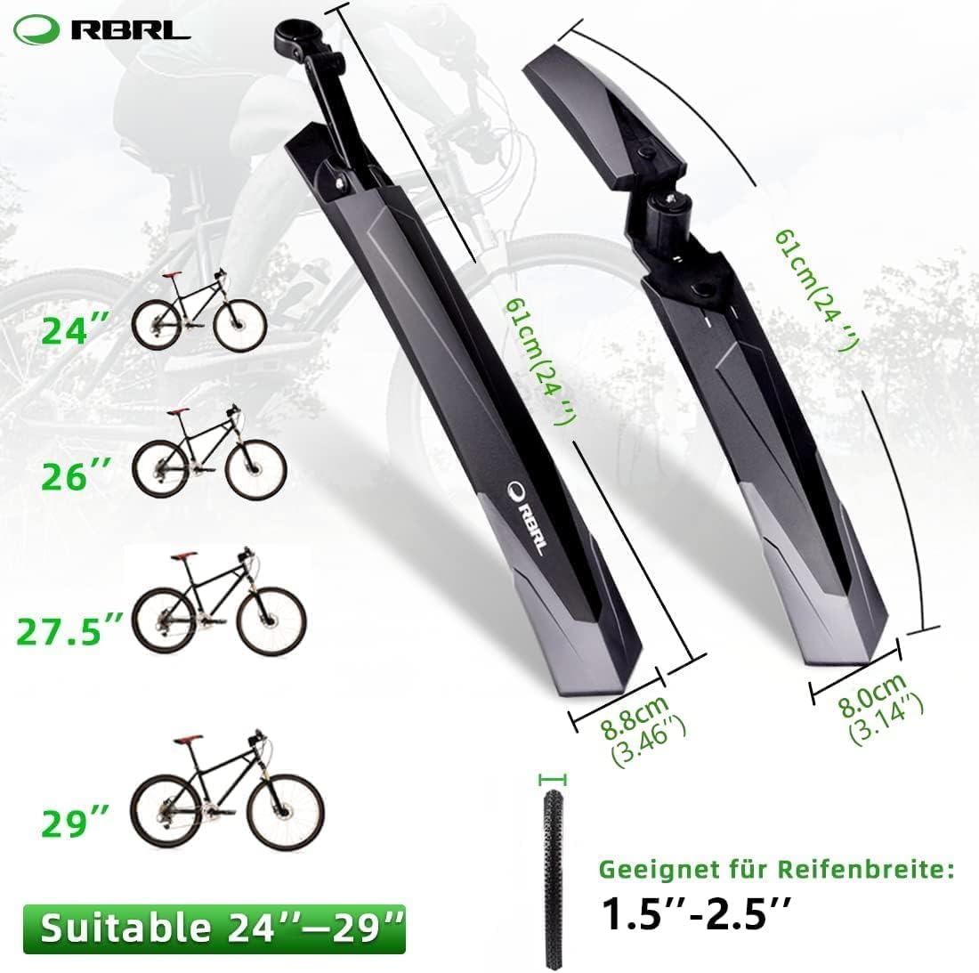 Detalle de RBRL Schutzblech-Set 24–29 Zoll für MTB – Universal Kotflügel, robust, leicht und verstellbar