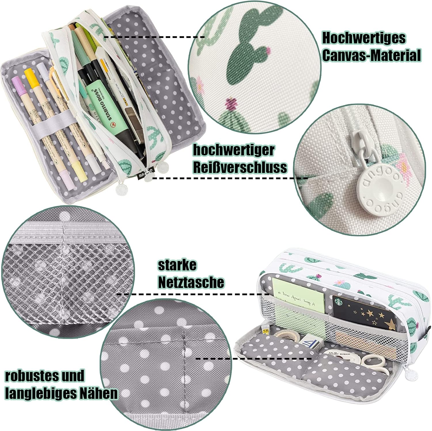 Thumbnail 2 de X SIM FITNESSX Federmäppchen mit 3 Fächern und Doppelöffnung – großes Pencil Case für Schule & Büro