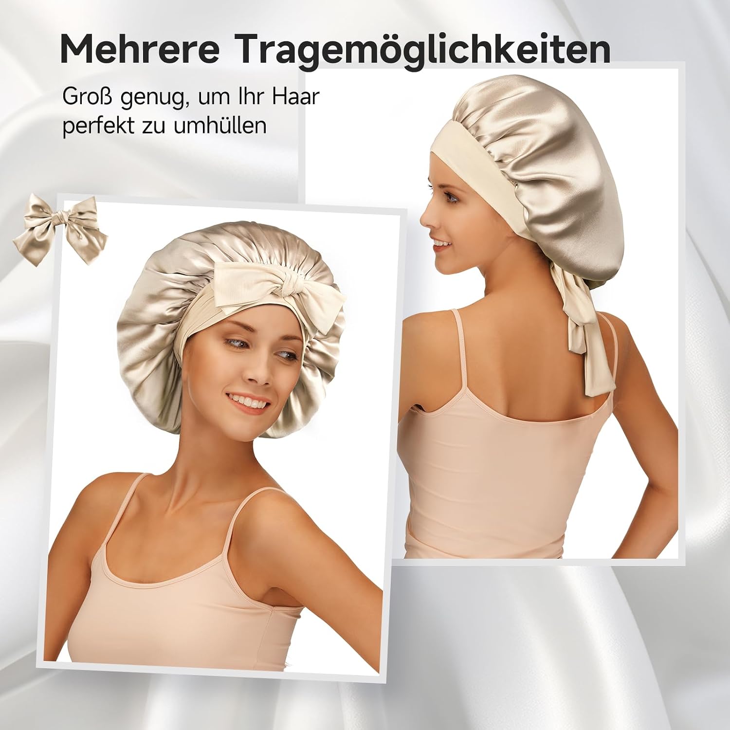 Detalle 2 de Umisleep 22 Momme Schlafmütze aus 100% Maulbeerseide (doppelseidige Nachtmütze)