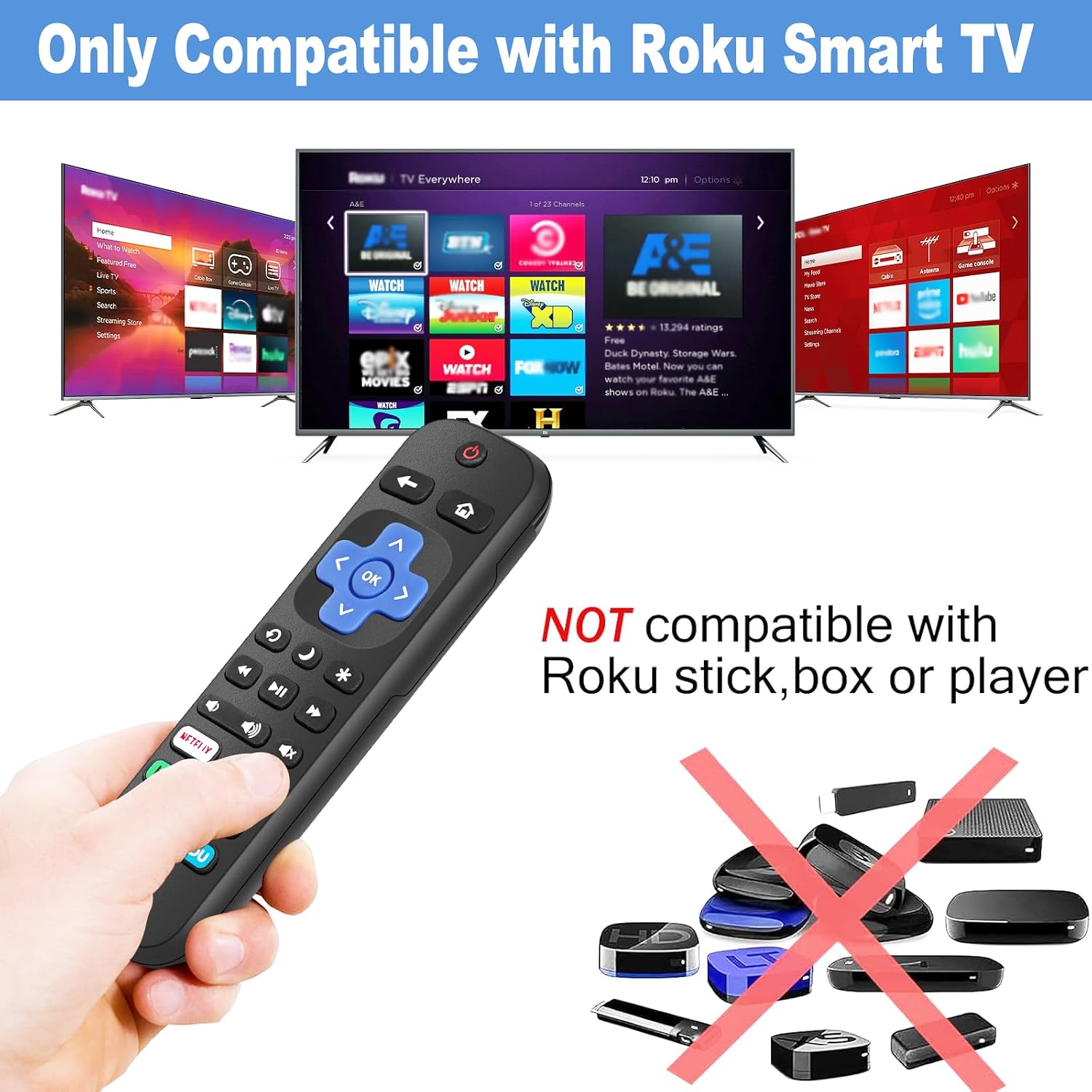Thumbnail 1 de Gotellx Roku TV remote controls 4-pack