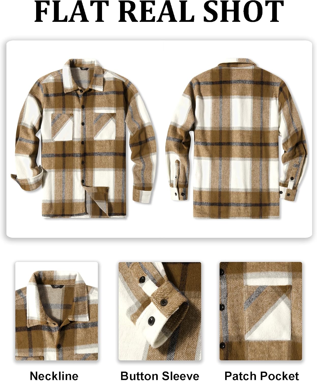 Detalle 2 de COOFANDY Men's Plaid Flannel Shirt Jacket