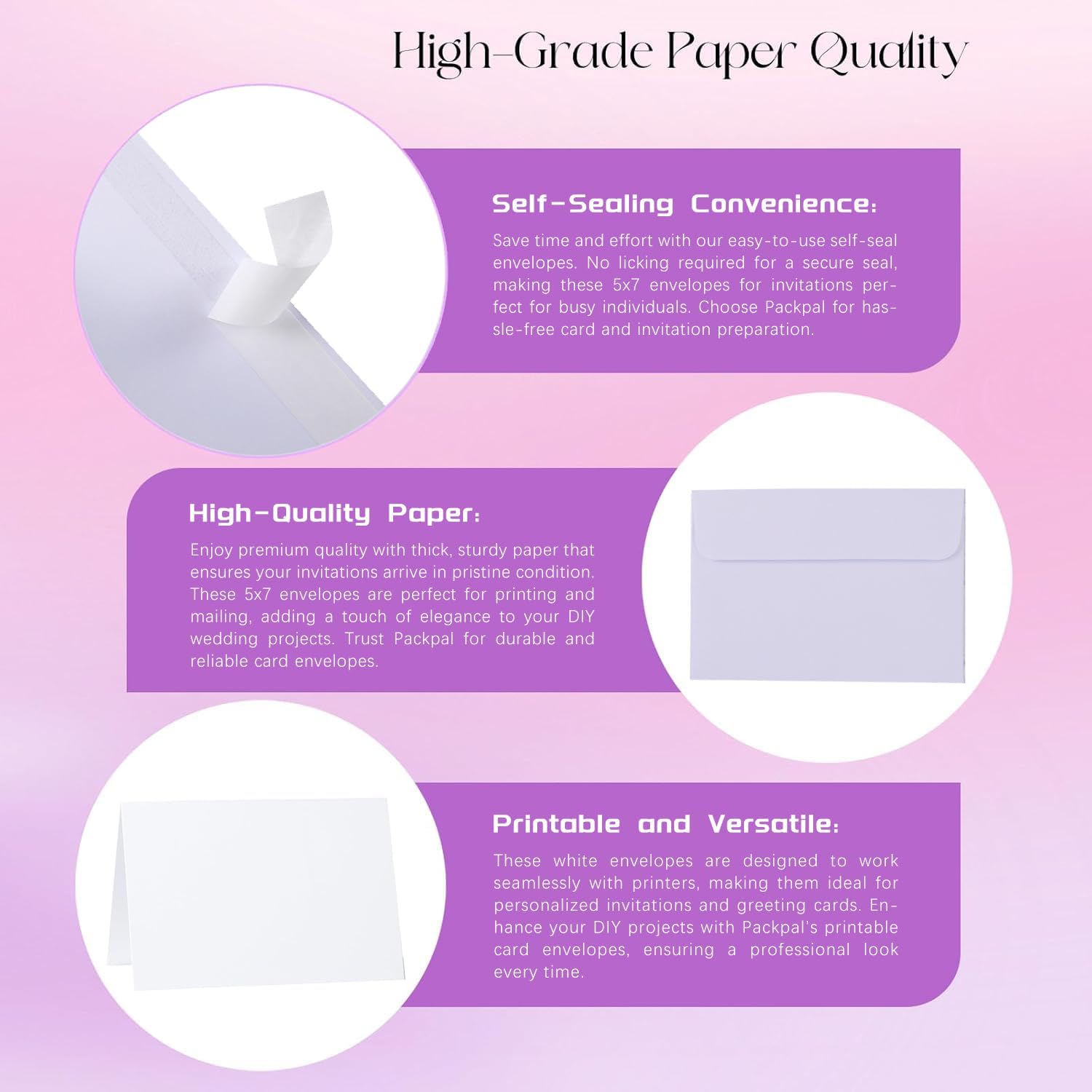 Detalle de Packpal 5 x 7 Blank Cards and Envelopes, 50-Set Self-Seal White Cardstock