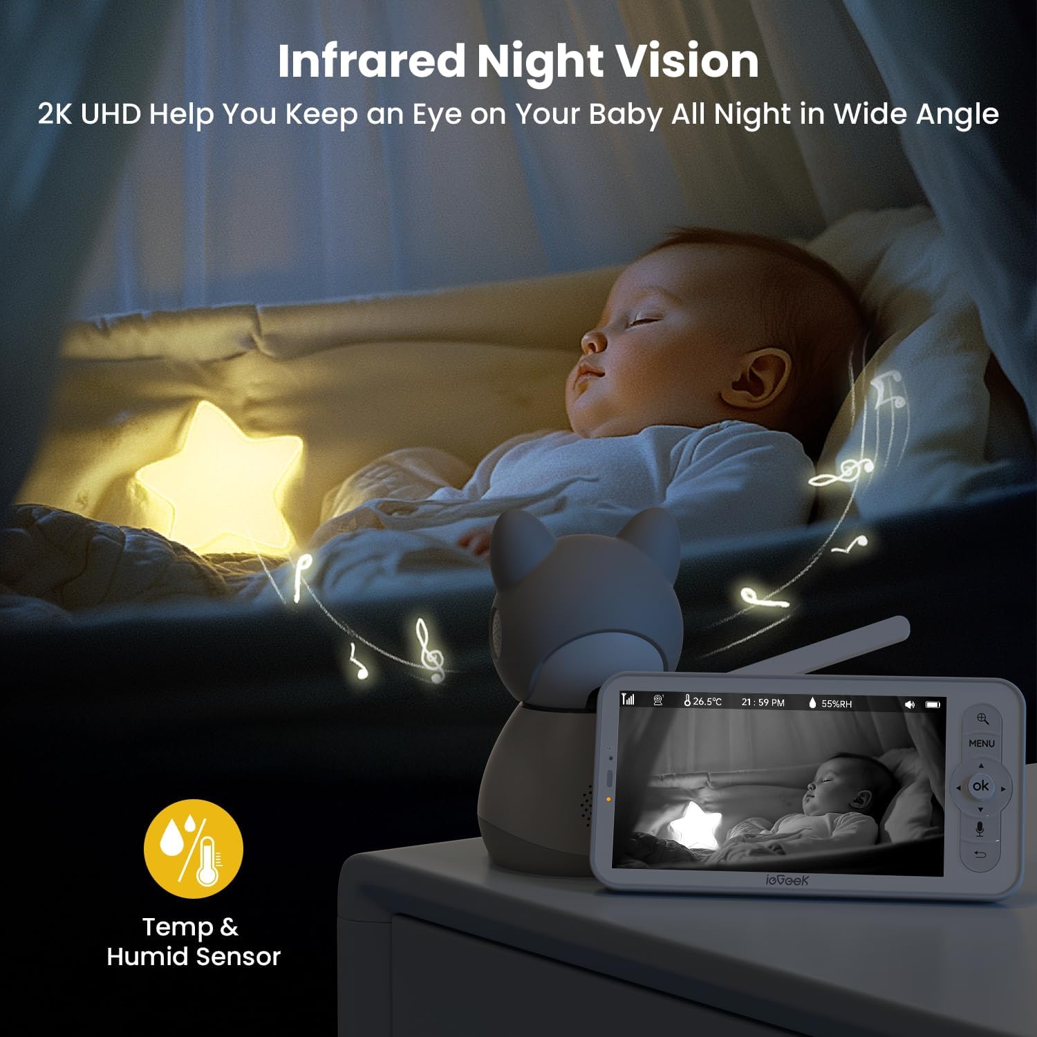 Detalle 2 de ieGeek 2K Baby Monitor 5" Screen with PTZ