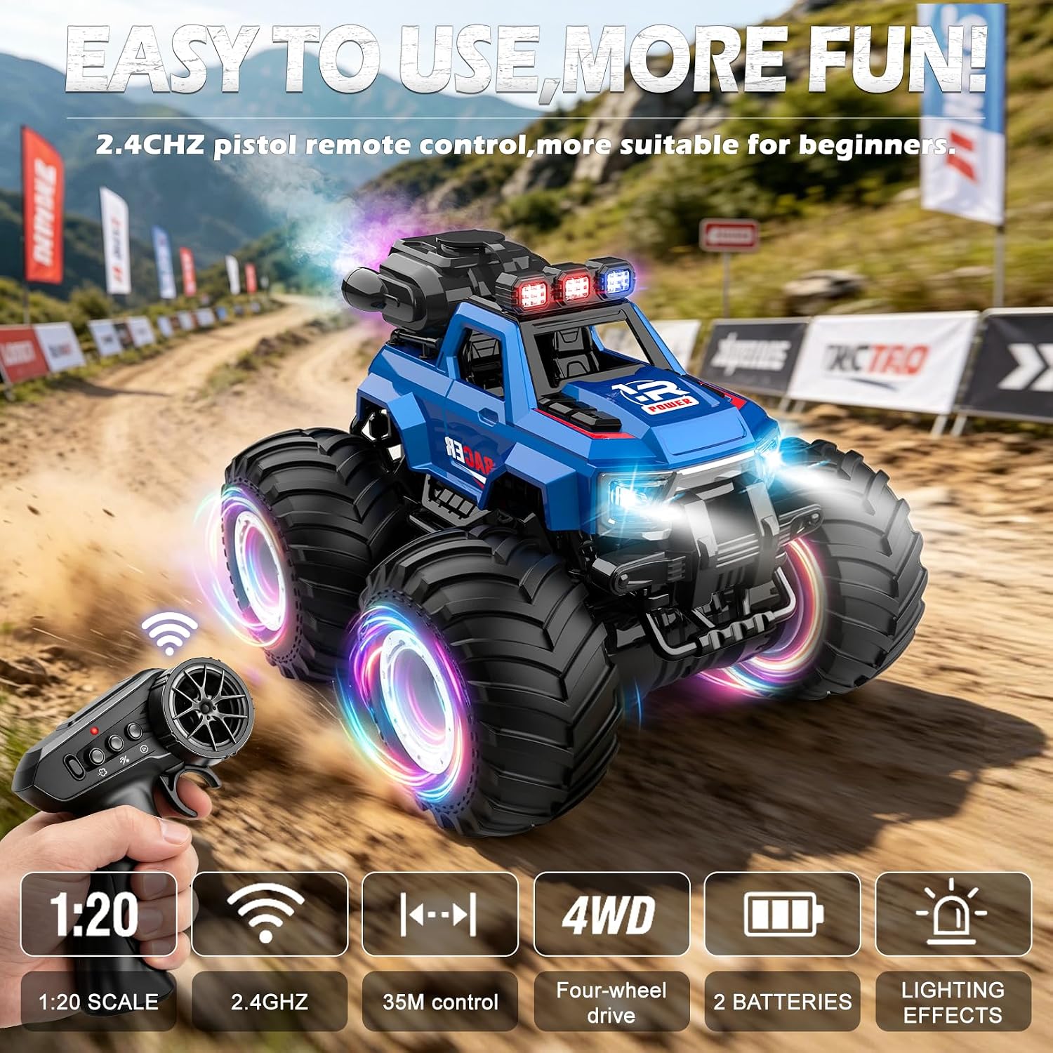 Thumbnail 1 de GYMSTR 1:20 Remote Control Car for Kids – 4WD Off-Road Truck with Light, Music and Mist