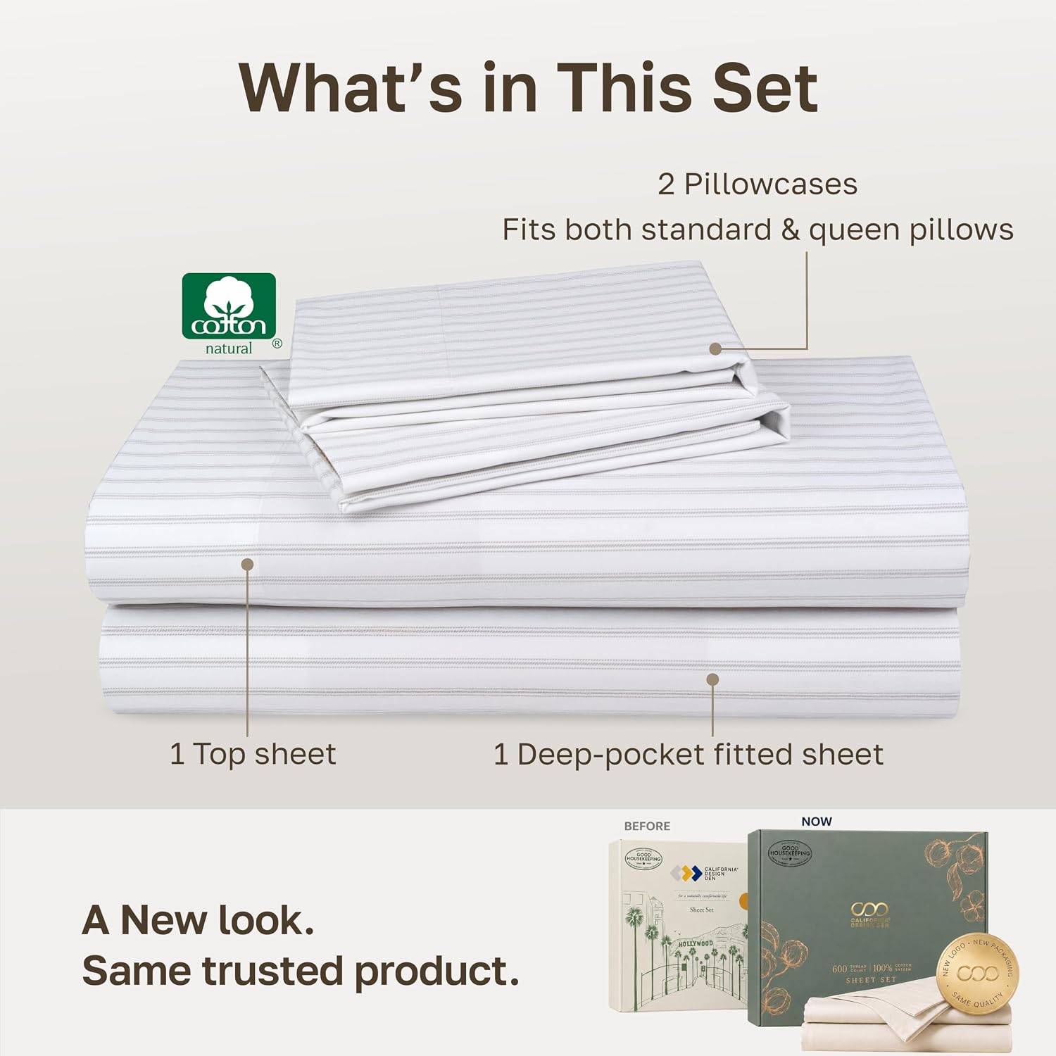 Detalle de California Design Den 840307135261 Queen Cotton Sateen Sheet Set, 600 Thread Count