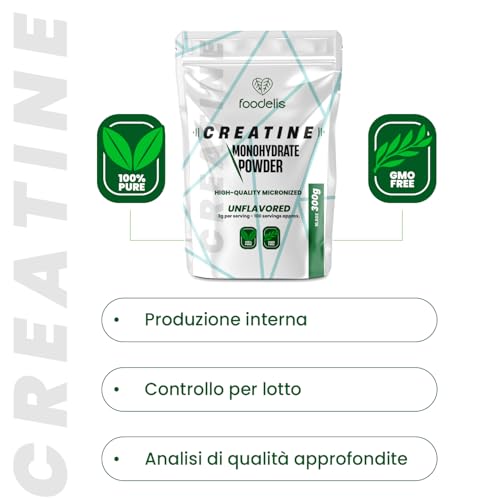 Thumbnail 6 de Foodelis Creatina Monoidrato Micronizzata in Polvere 300 g – 100 Dosi, Senza Sapore, Alta Solubilità
