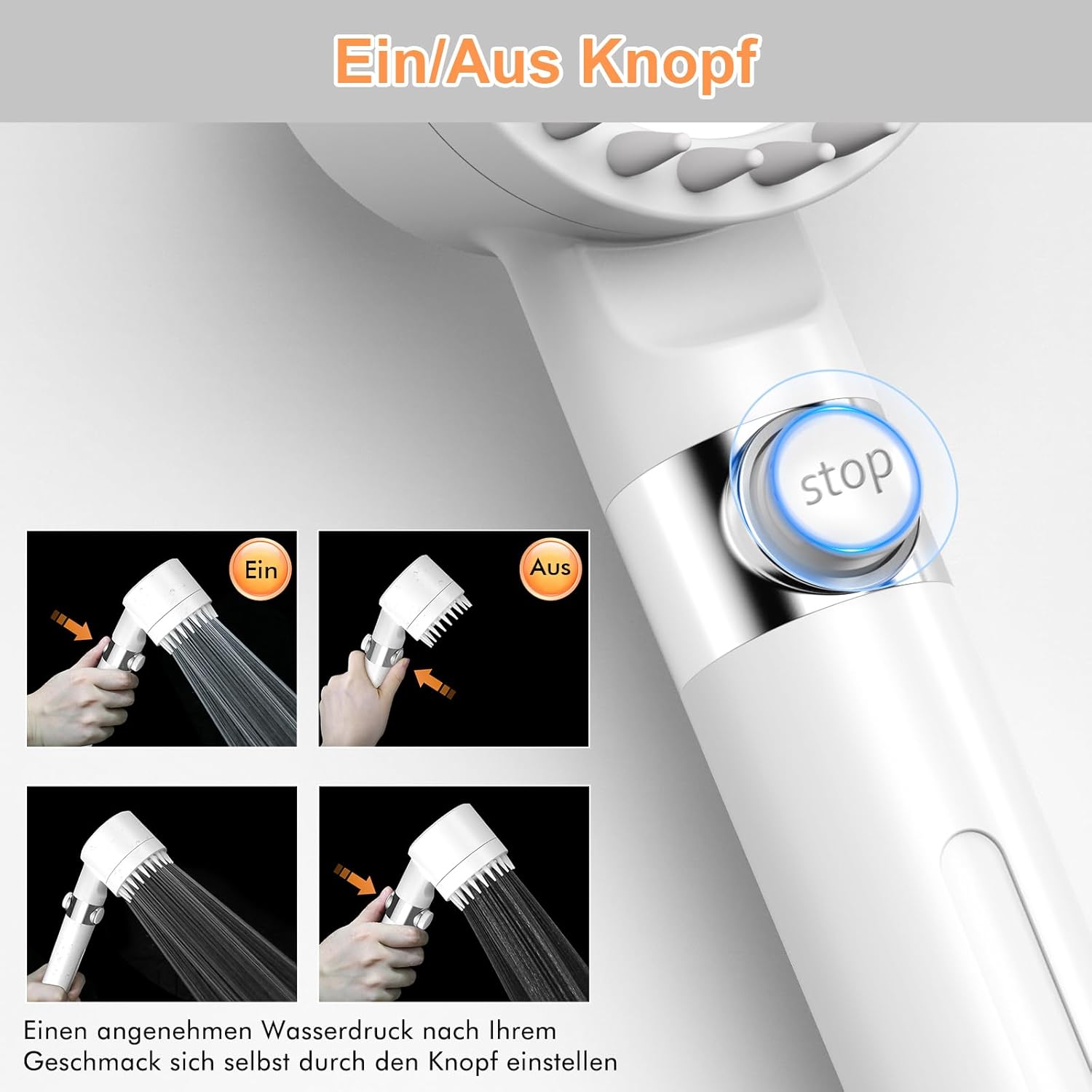 Detalle de MEKO Duschkopf mit Filter – Hochdruck Handbrause mit 15-Schicht-Filter und 1,5 m Schlauch