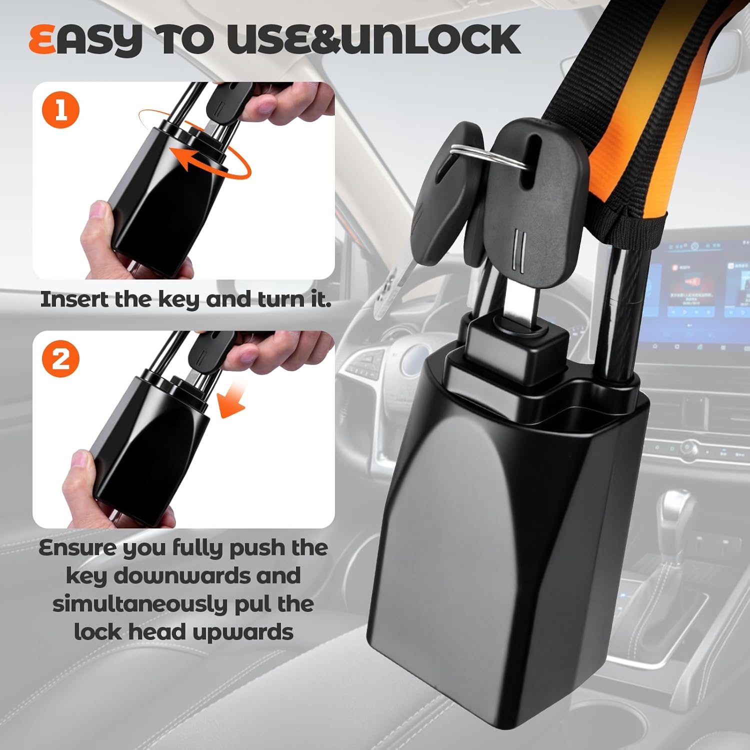 Thumbnail 4 de Dayacoco Steering Wheel Lock with Reflective Strips – Titan Lock (Orange)