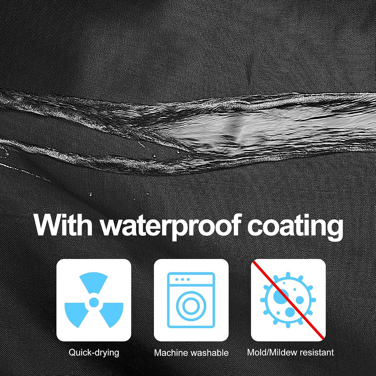 Detalle de DUFU Rideau de douche à séchage rapide en polyester imperméable 180 x 200 cm noir avec 12 crochets