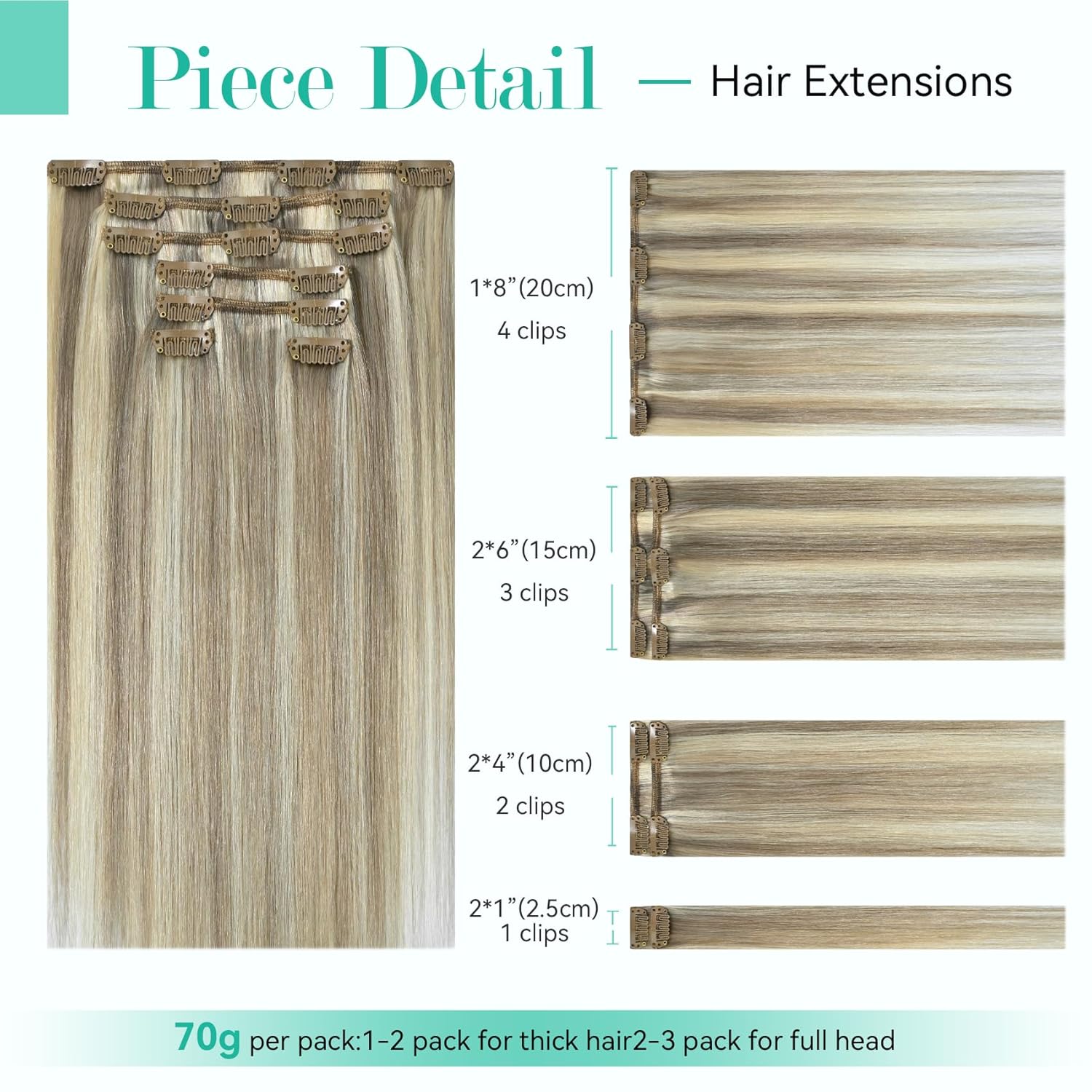 Thumbnail 1 de Ukira Ash Blonde Hair Extensions Real Human Hair, 22 Inch Clip-In 7-Pc Set
