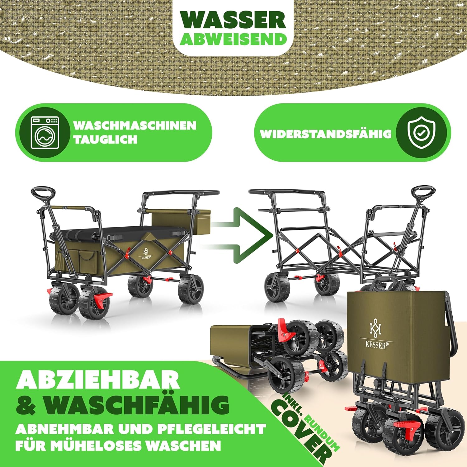 Detalle 2 de KESSER XXL Bollerwagen faltbar mit Dach GT9000 – klappbarer Handwagen bis 150 kg