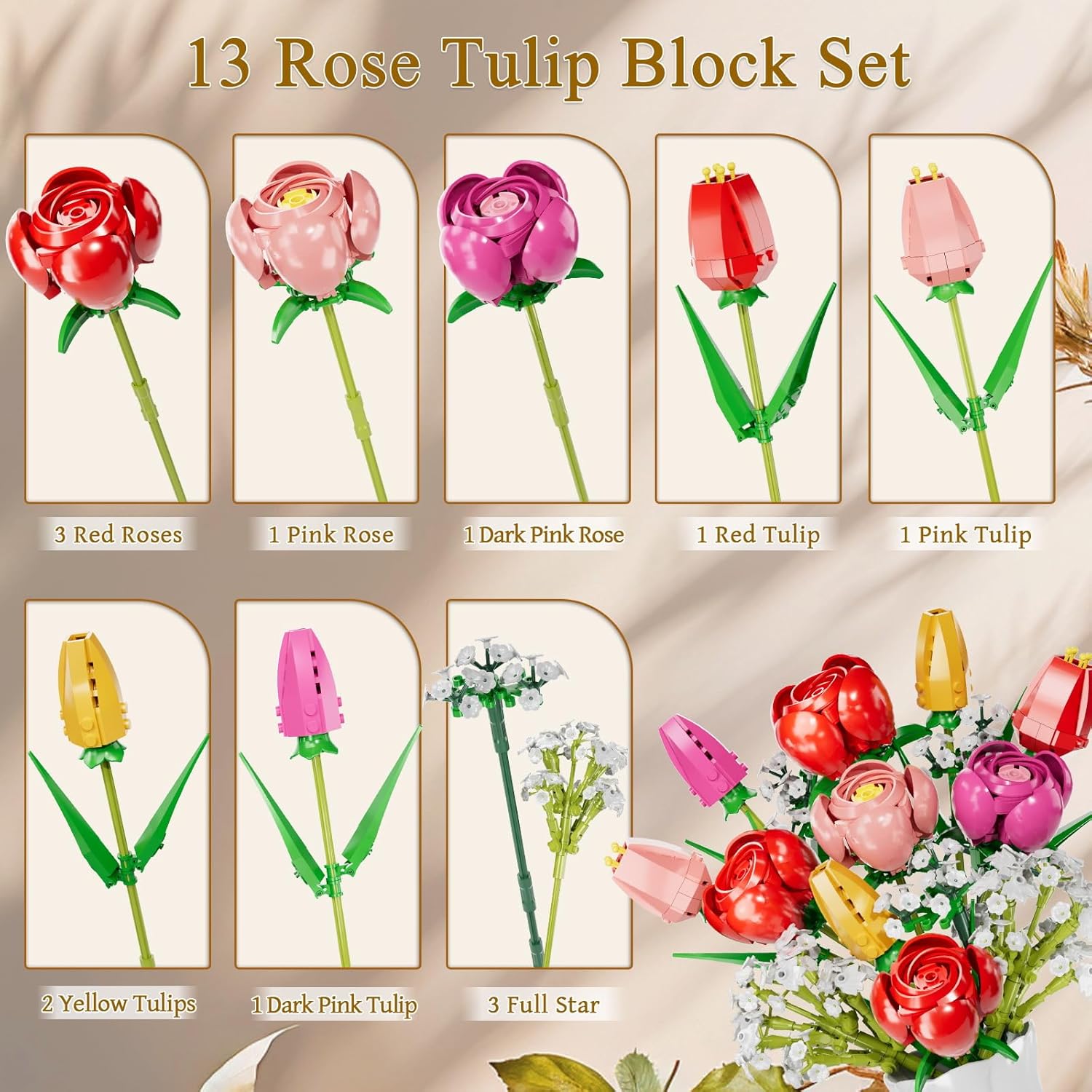 Thumbnail 1 de IKIDSUN Blumen Bausteine Bausatz 680 Teile