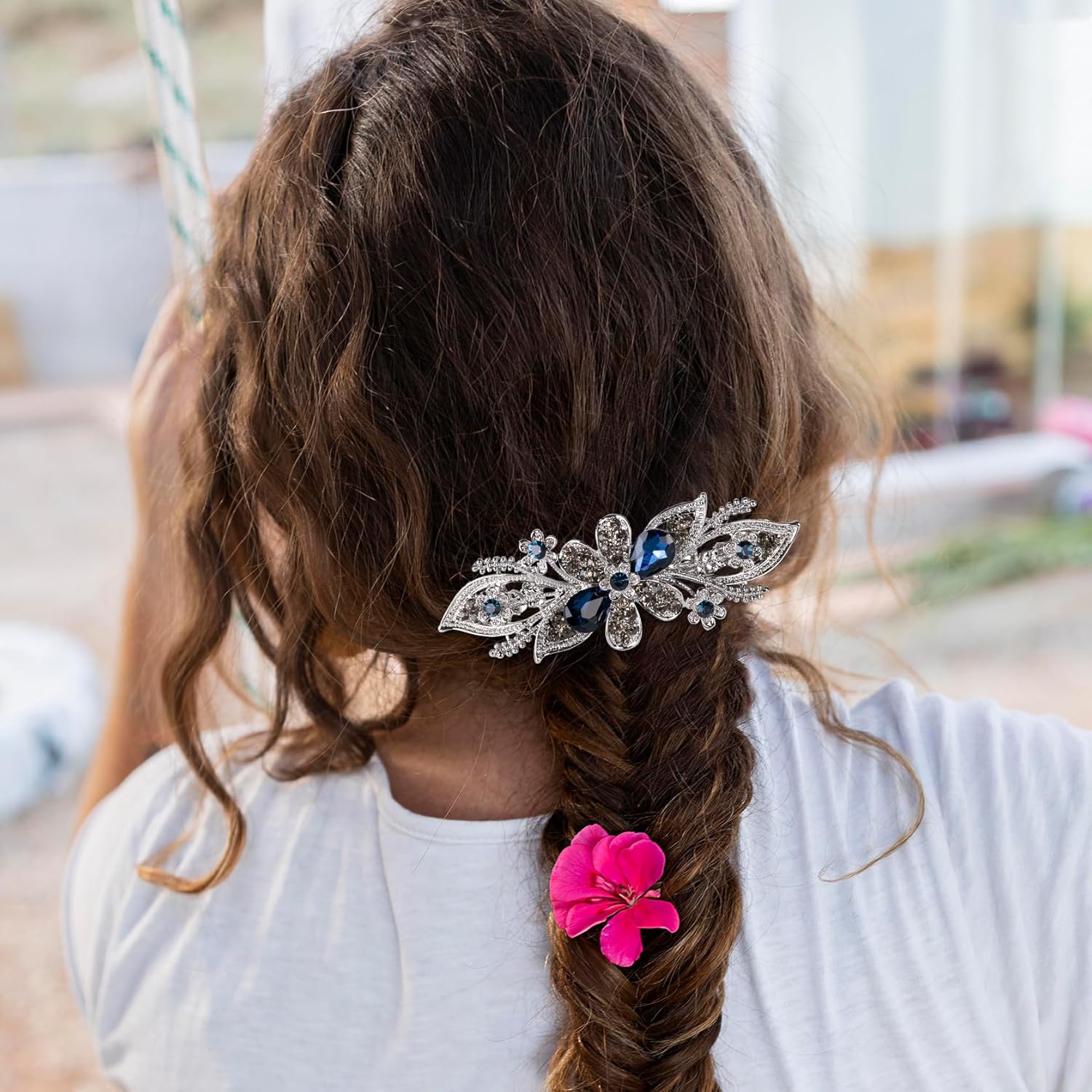 Thumbnail 3 de Dalababa Haarspange Blume Vintage Blau mit Strass, Clip für Damen, Frauen & Mädchen