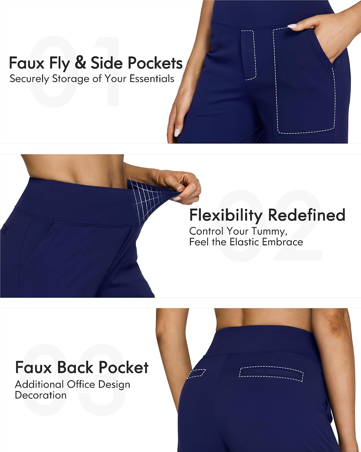 Detalle de G4Free Yoga Damenhose hohe Taille mit 4 Taschen – weites Bein, Stretch & Bauchkontrolle