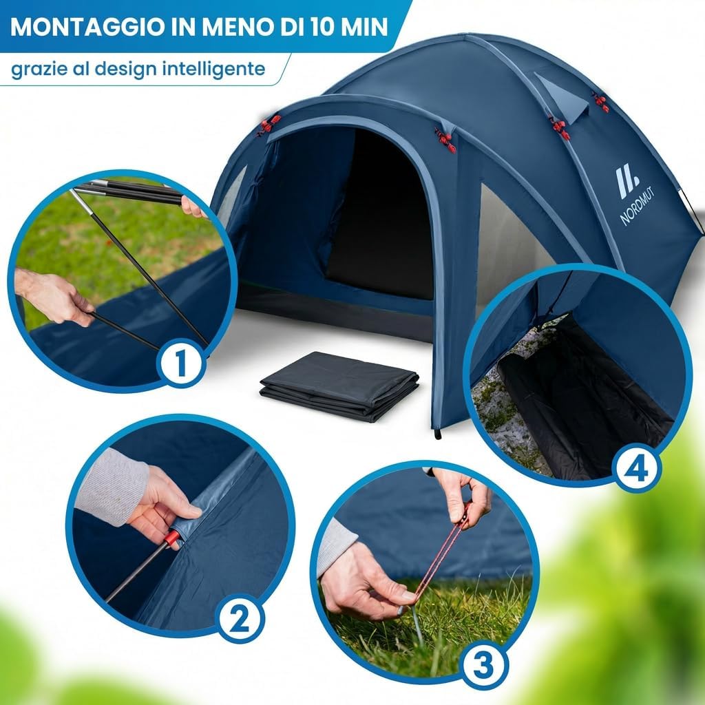 Thumbnail 4 de NORDMUT Tenda da Campeggio 4 Persone: impermeabile, leggera e pratica con anticamera richiudibile