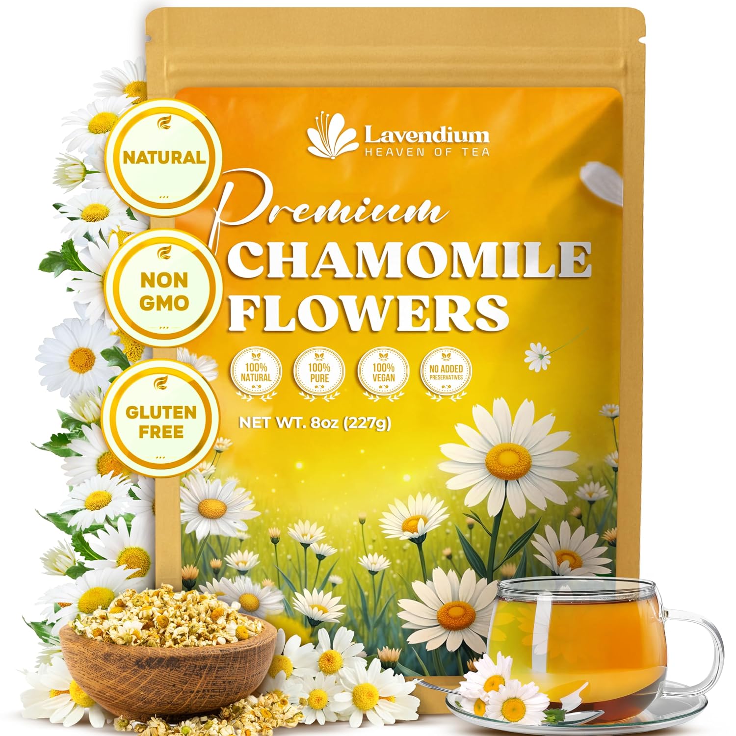 Detalle de Lavendium Dried Chamomile Flowers, 8 oz Whole Blossoms for Tea & Infusions
