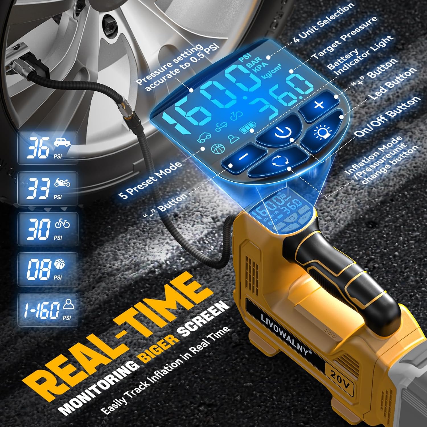 Thumbnail 2 de LIVOWALNY Cordless Tire Inflator 160 PSI