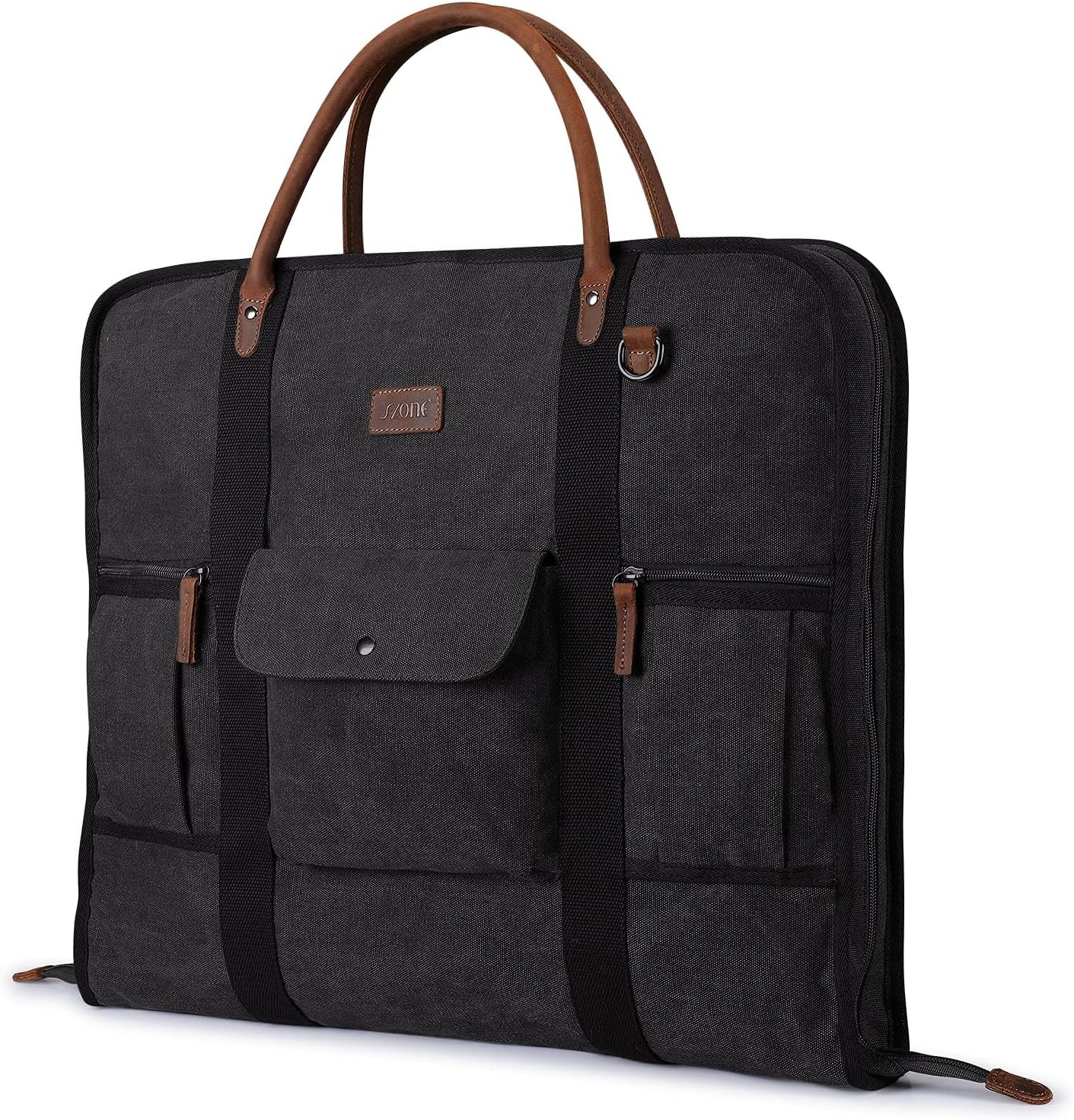 Detalle de S-Zone Canvas Leather Business Travel Handbag (Men’s & Women’s) – Black-1, L, Vintage