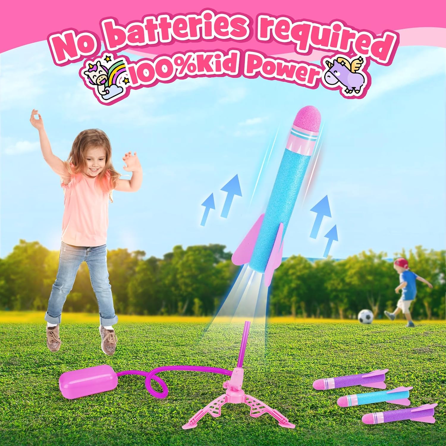 Detalle de HappyGoLucky 4pcs Foam Rockets Toy Launcher Playset