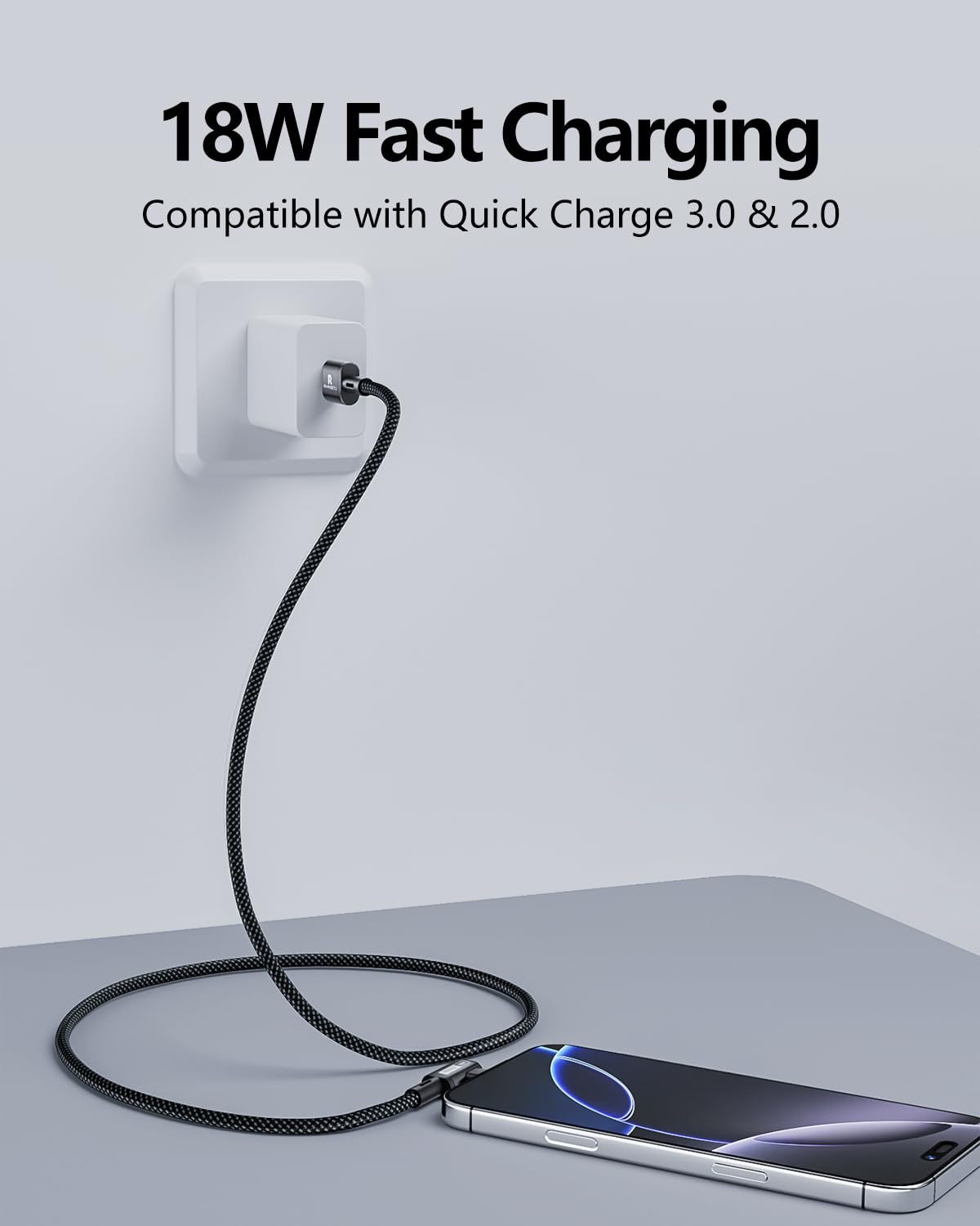 Detalle 2 de USB A to USB-C Cable 4FT, 2-Pack: Fast Charging & Durable Data Transfer for Your USB-C Devices