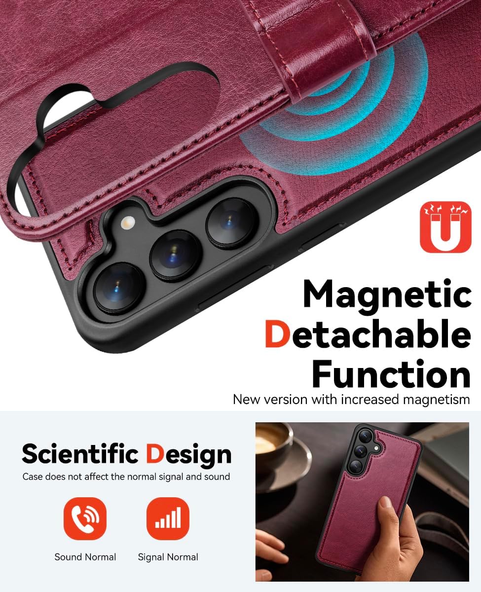 Detalle de OCASE 2in1 Hülle für Samsung Galaxy S25 – abnehmbare magnetische Leder-Flip-Wallet mit RFID-Schutz
