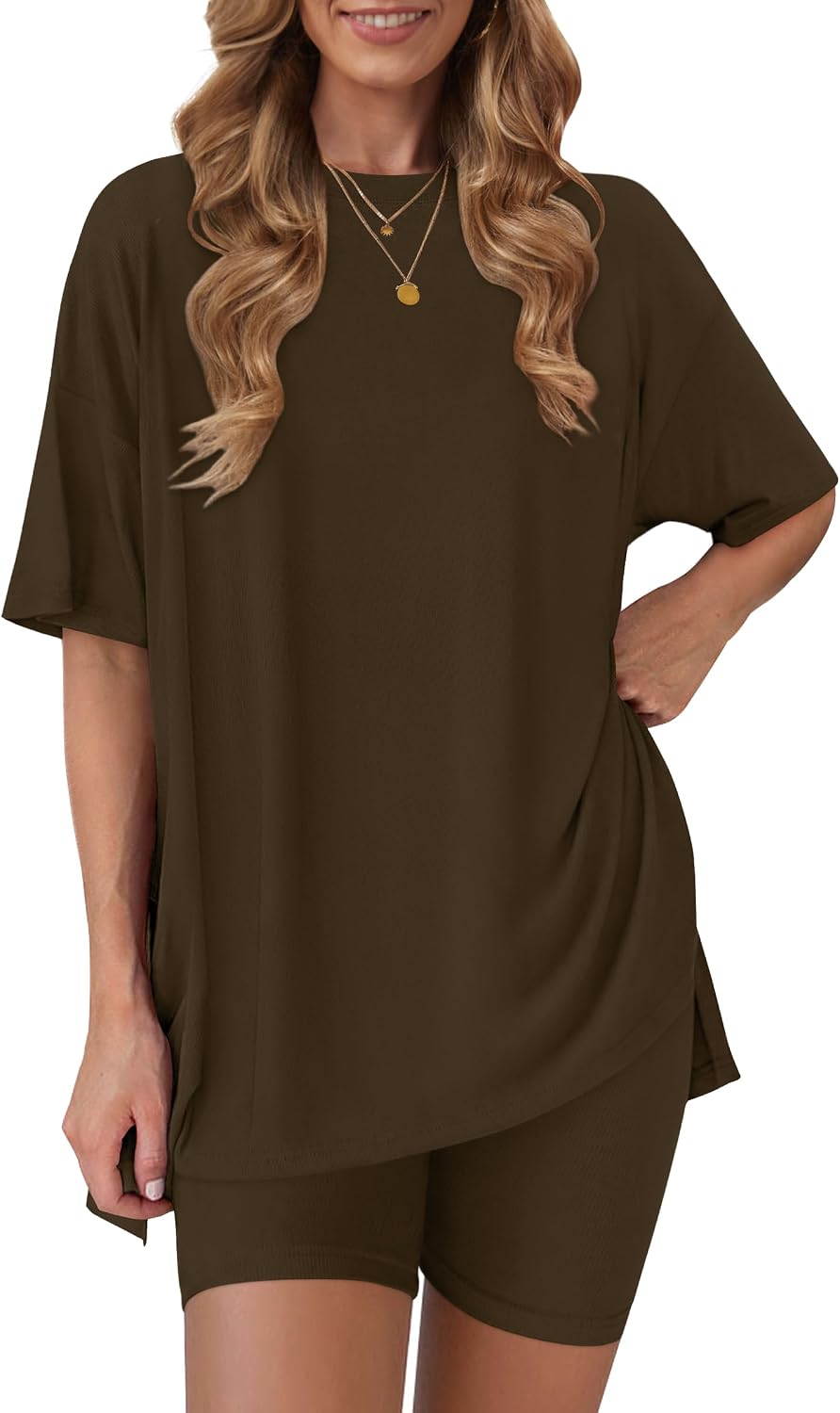 Thumbnail 6 de RUBZOOF Women's 2-Piece Lounge Sets (Oversized Shirt & Biker Shorts) for Summer Travel