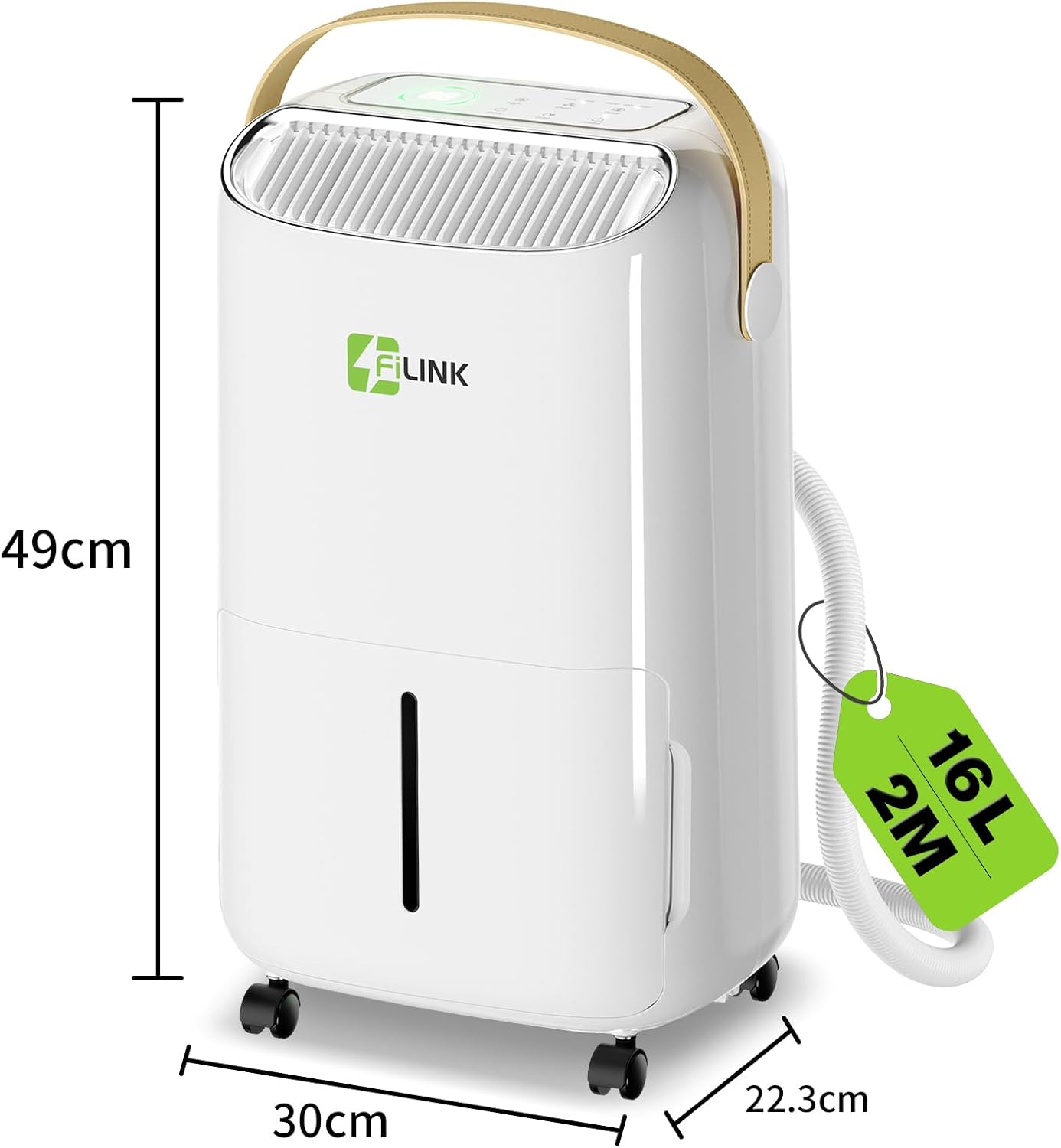 Detalle de Deshumidificateur d'Air 16L/Jour FILINK – 110 m³, 45 m², minuterie 24h et sécurité enfant