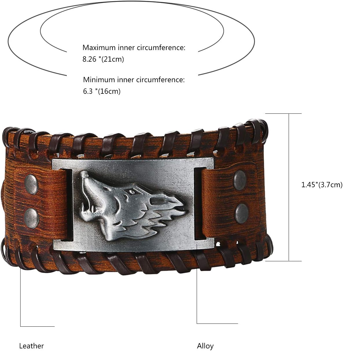 Detalle 2 de Cupimatch Herren Leder Armband Breites Wickelarmband Geflochten – Verstellbar, Braun/Schwarz