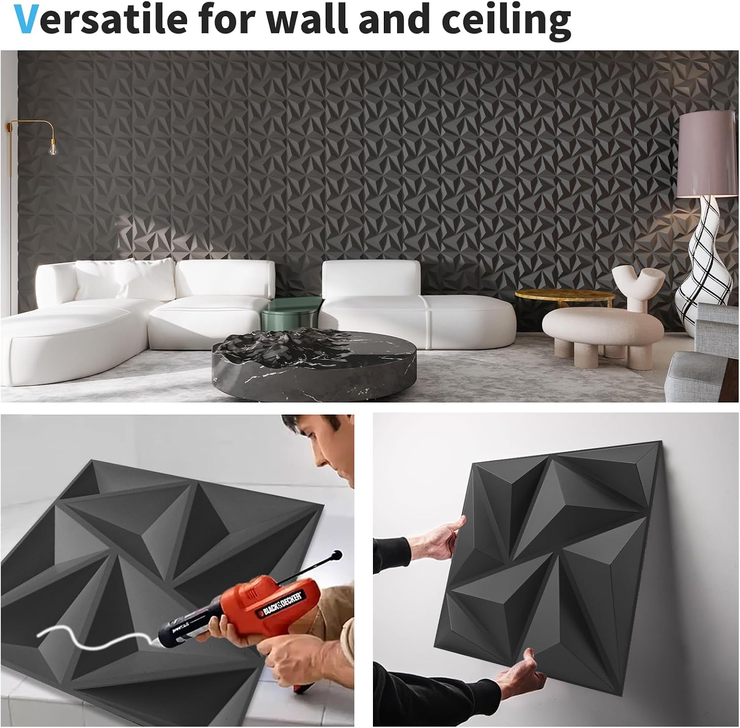 Detalle 2 de Art3d A10269BK 3D-wandpanelen zwart, 20 stuks, PVC, 30 × 30 cm
