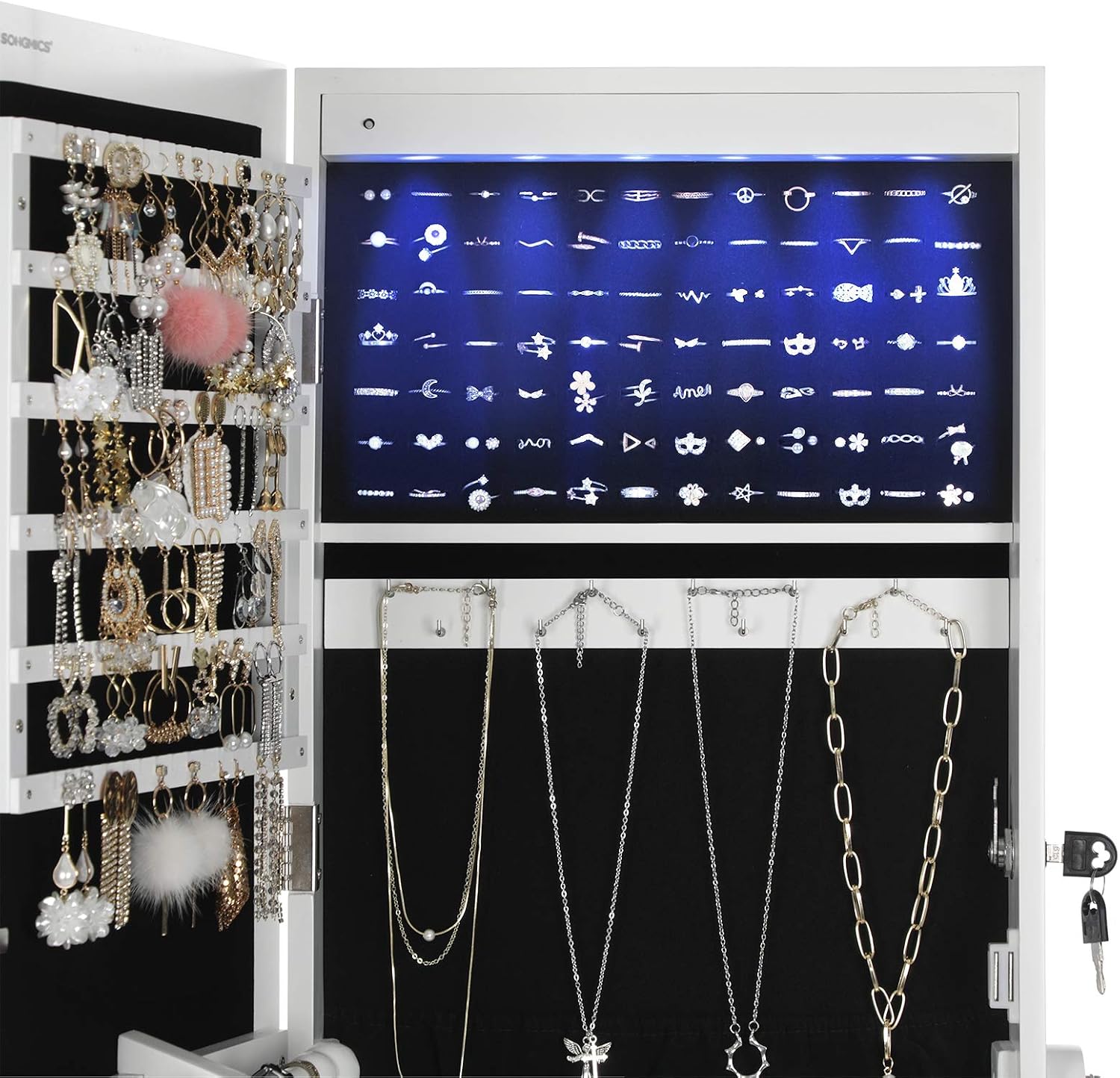 Detalle de LED jewellery cabinet JBC94W lockable mirror