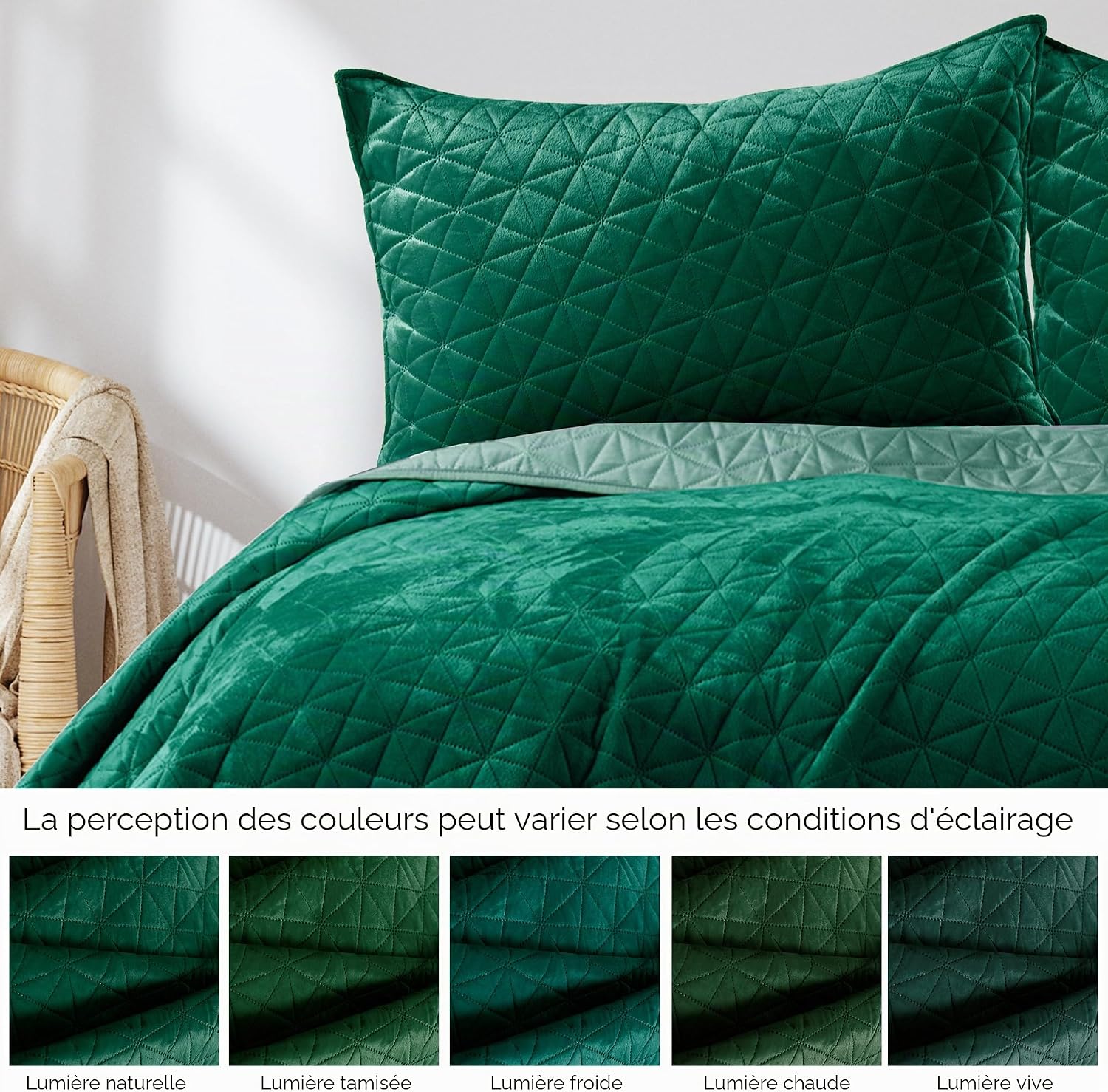 Detalle de AmeliaHome Laila Velvet Couvre-lit Vert 170 x 270 cm — douceur velours et microfibre
