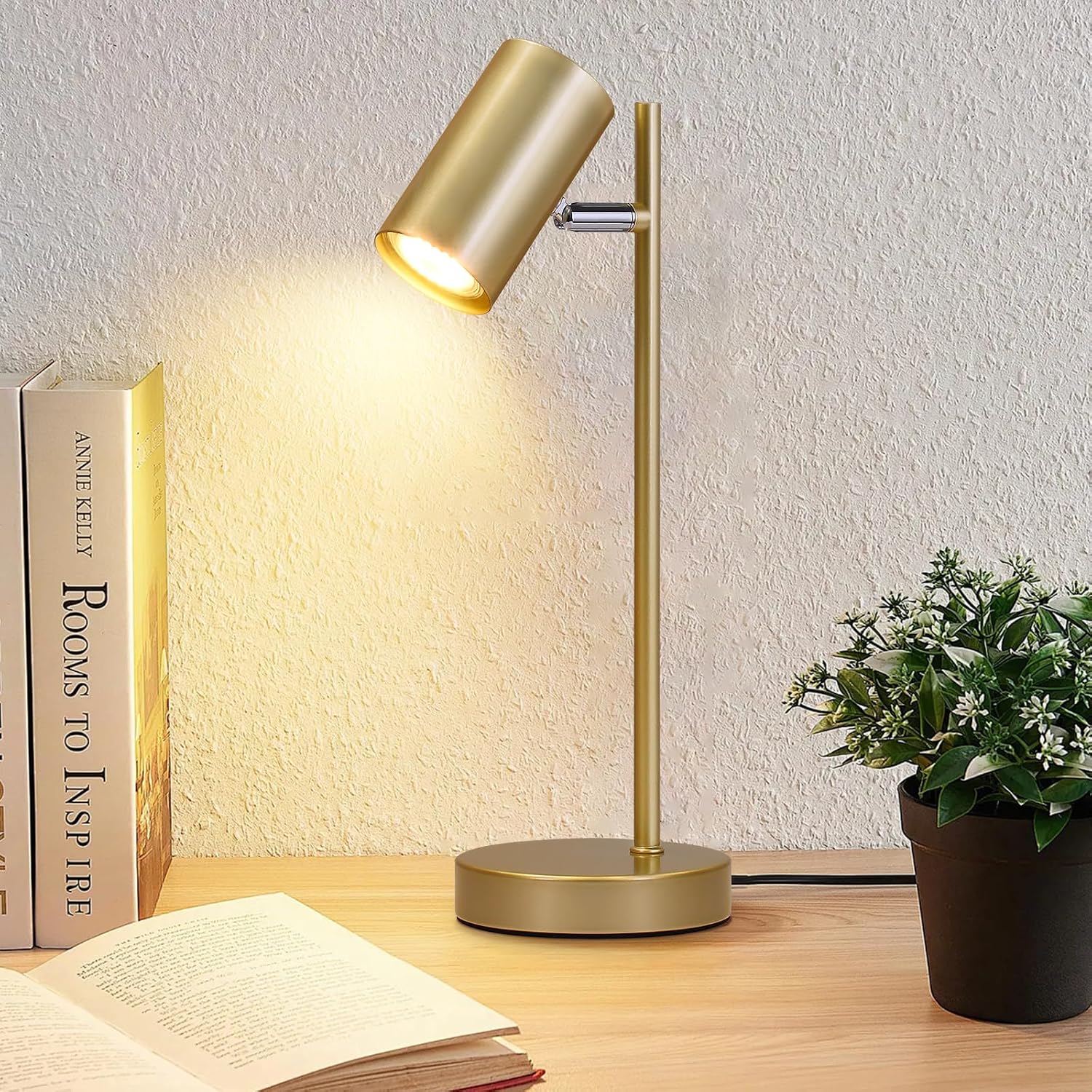 Detalle de CBJKTX złota lampka stołowa GU10, metalowa, obracana o 350°