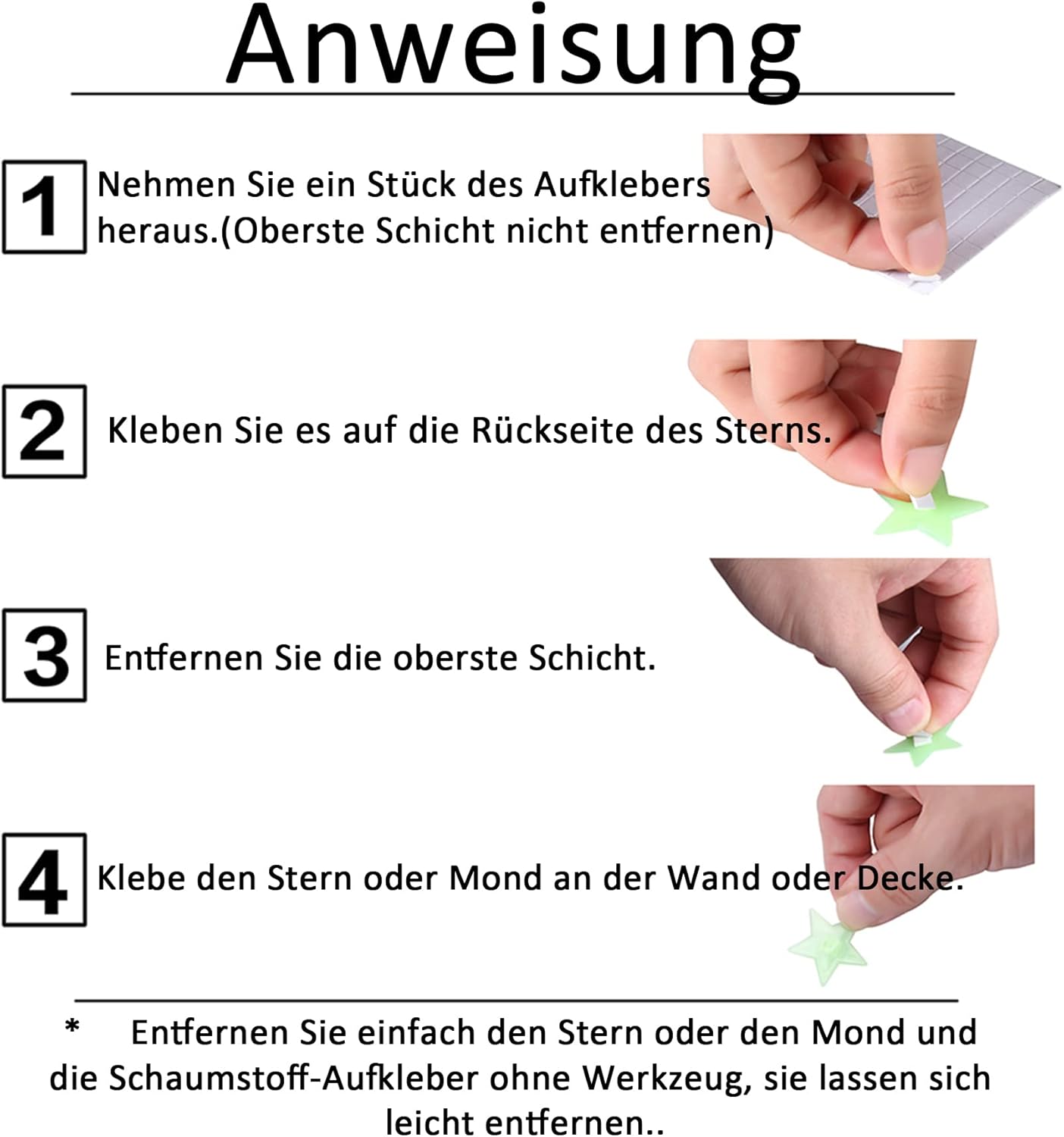 Thumbnail 3 de GLOCARNIVAL Leuchtende Sterne Wandsticker für die Decke (200 Stück) – selbstklebend, 3D-Leuchtsterne und Mond fürs Kinderzimmer