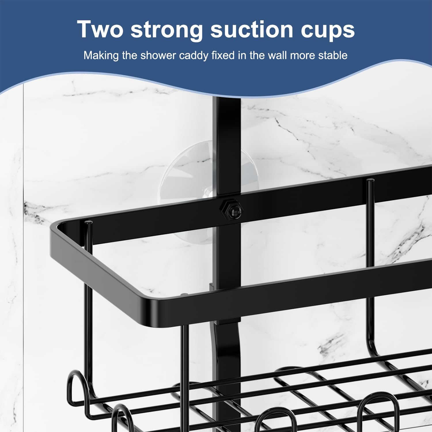 Detalle 2 de Ruhetfam Shower Caddy Hanging Stainless Steel Organizer, 3 Baskets, 16 Hooks