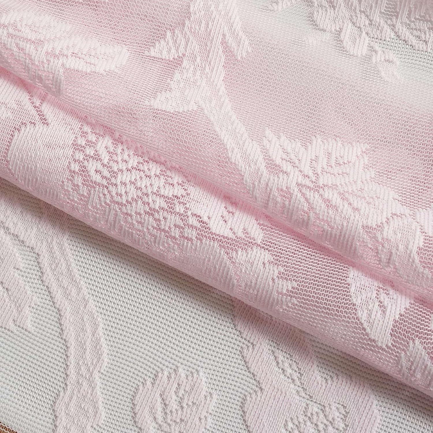 Detalle de H.VERSAILTEX Light Pink Lace Curtains, 90-Inch, 2 Panels, Floral Rod Pocket