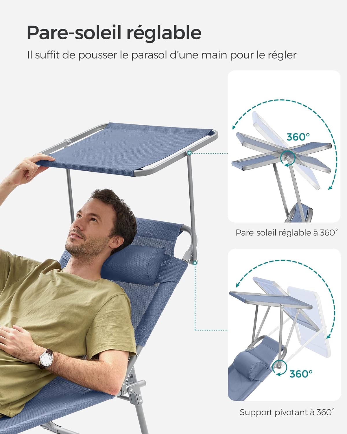 Thumbnail 5 de SONGMICS Chaise Longue Pliante GCB192Q01 bleu