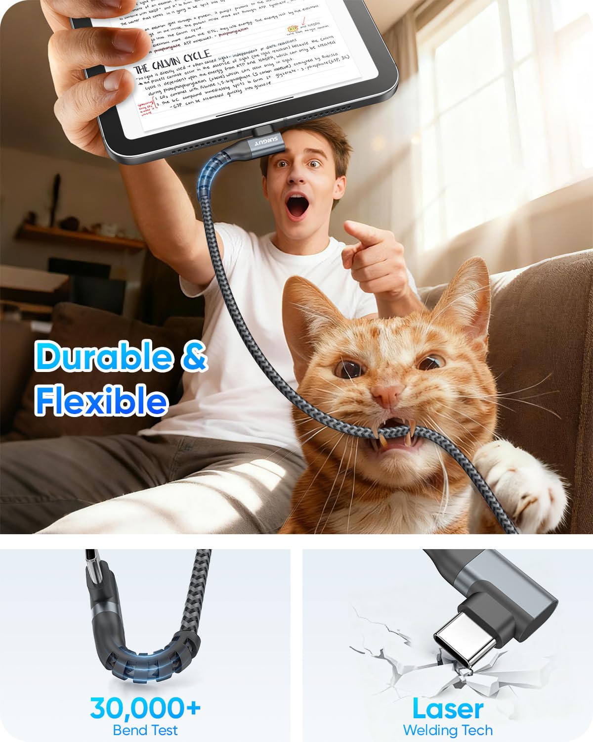 Thumbnail 3 de SUNGUY 90 Grad USB-C Kabel 0,15 m, 2er-Pack – geflochtenes 90° Ladekabel für Phone, Galaxy, Pixel und iPad