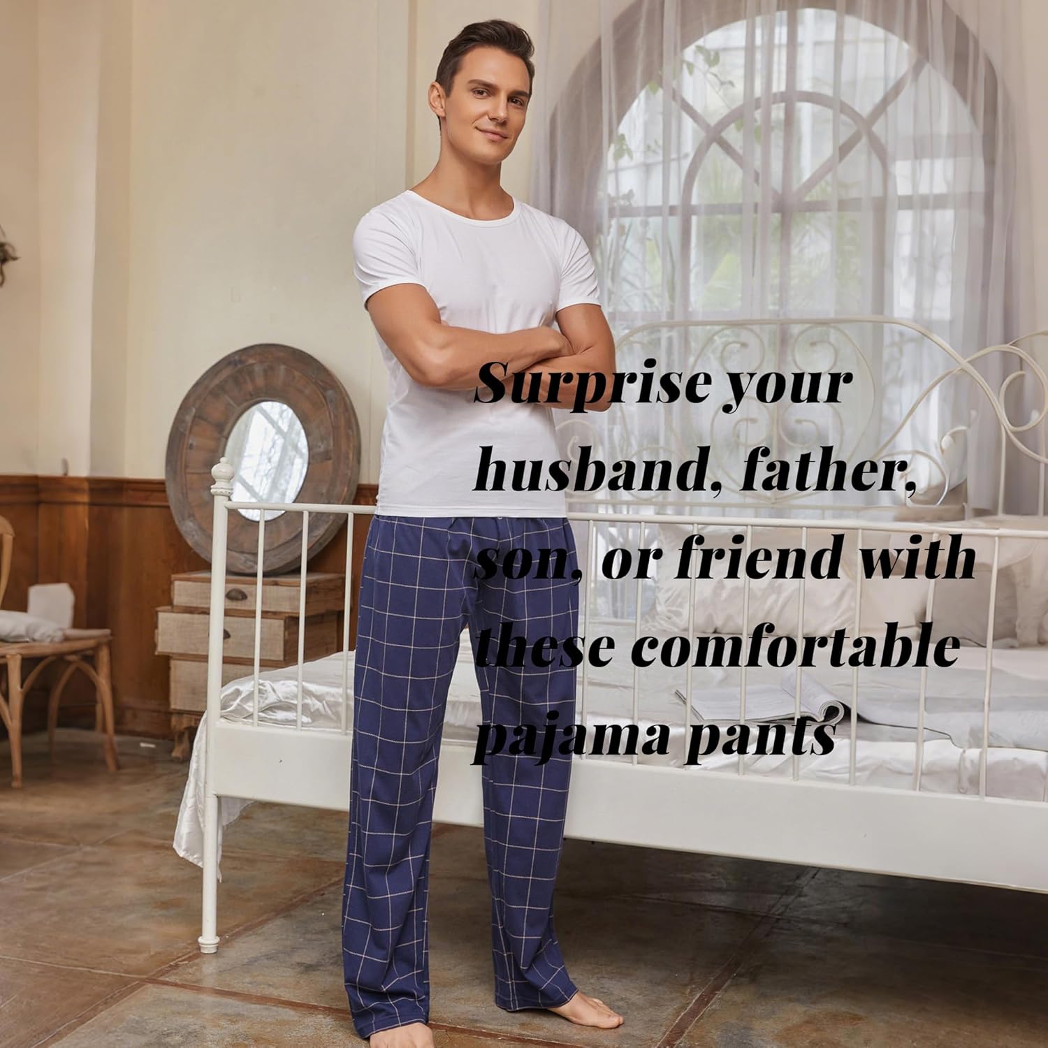 Thumbnail 4 de Vulcanodon Men’s Cotton Pyjama Bottoms with Pockets – Lightweight Plaid Lounge Sleep Pants