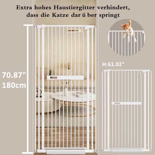 Detalle de Xifamniy 180 cm Türschutzgitter extra hoch – kippt nicht, ohne Bohren installierbar, für Katzen und Haustiere