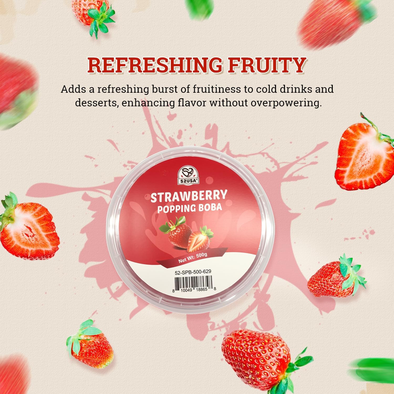 Detalle de 52USA Strawberry Popping Boba, Ready-to-Use Pearls for Drinks and Desserts