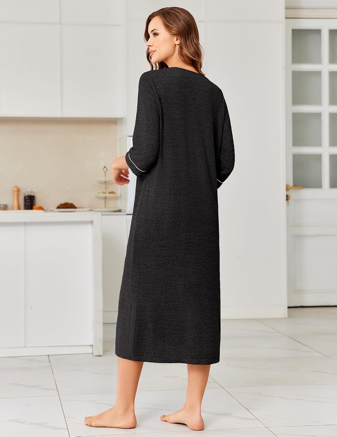 Detalle de Ekouaer Women's Zipper Robe