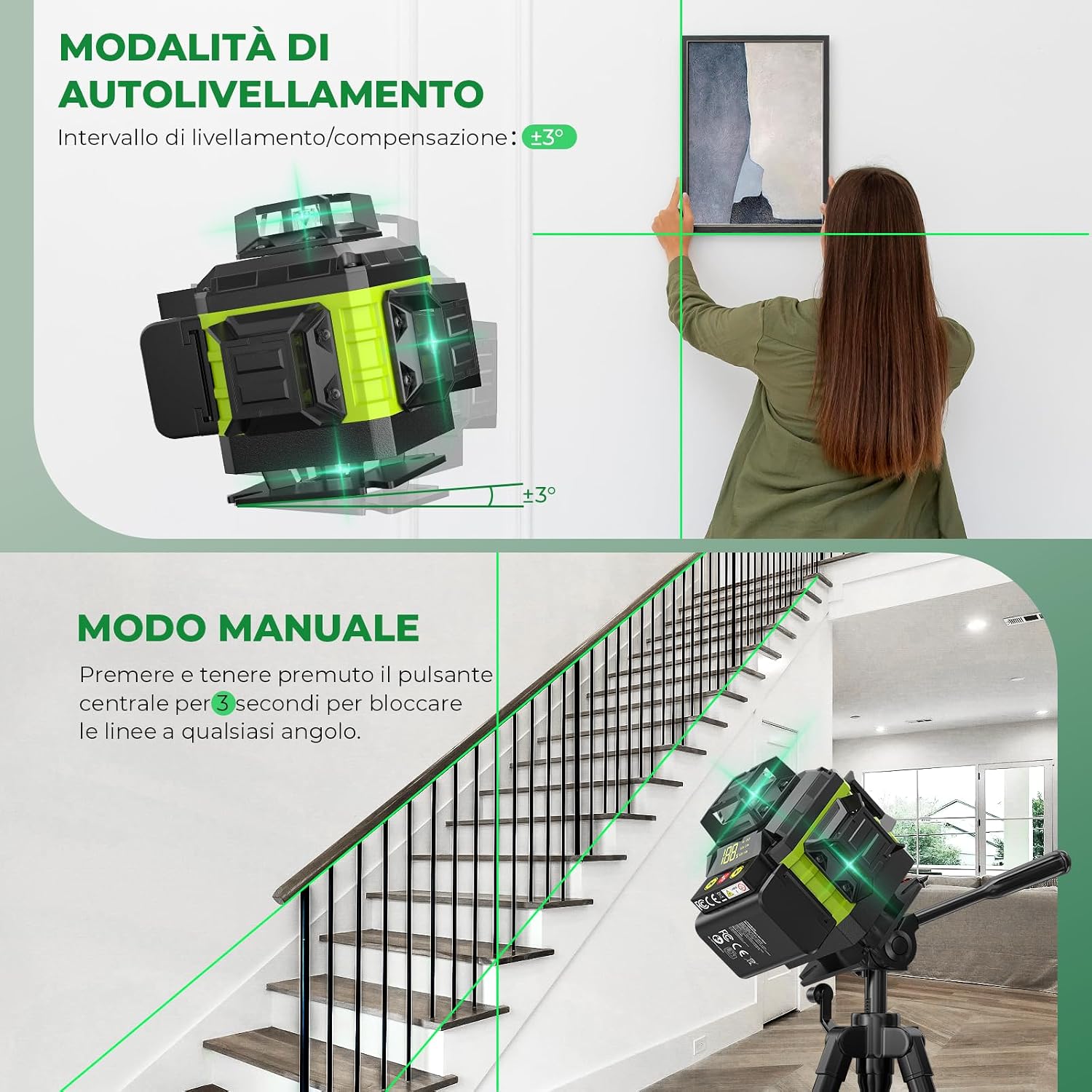 Thumbnail 1 de Livella Laser Autolivellante 16 Linee 4x360° Verde con TeleComando e Accessori