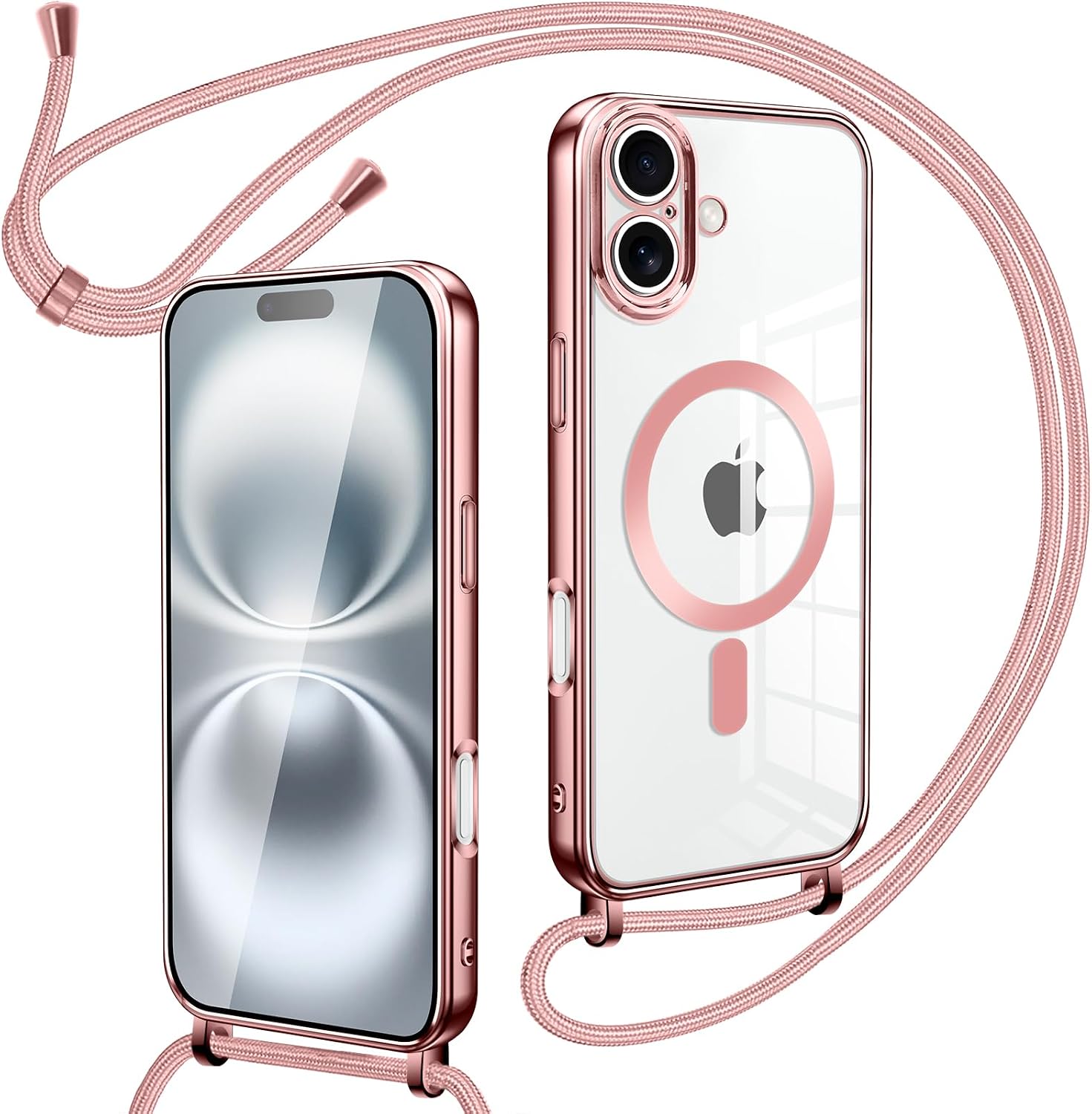 Detalle de Oelrstfe Cover Magnetica Trasparente con Cordino per iPhone 16 – Custodia sottile in silicone con laccio regolabile e magnetico integrato