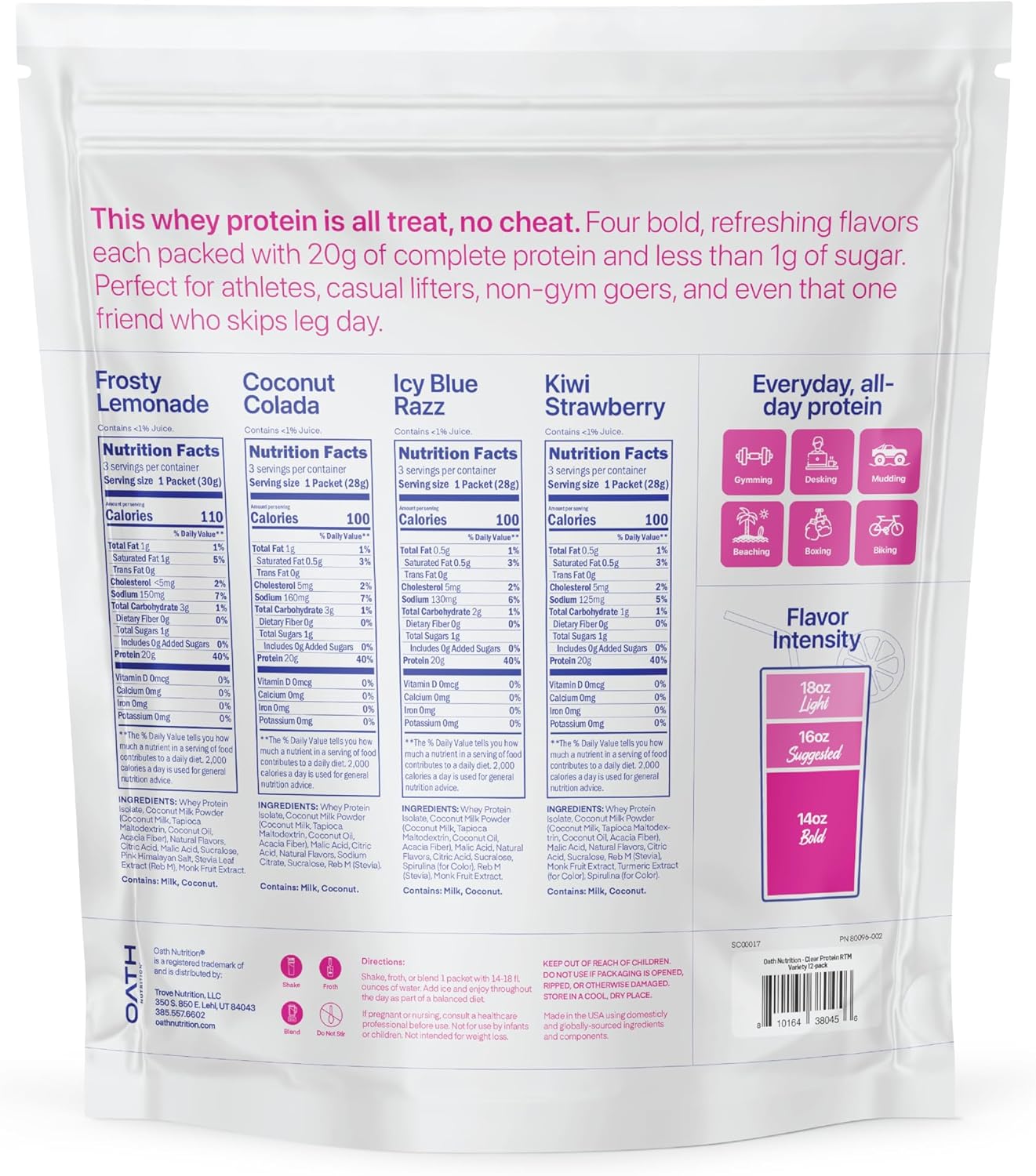 Detalle 2 de Oath Clear Whey Isolate Protein Powder 12 Pack